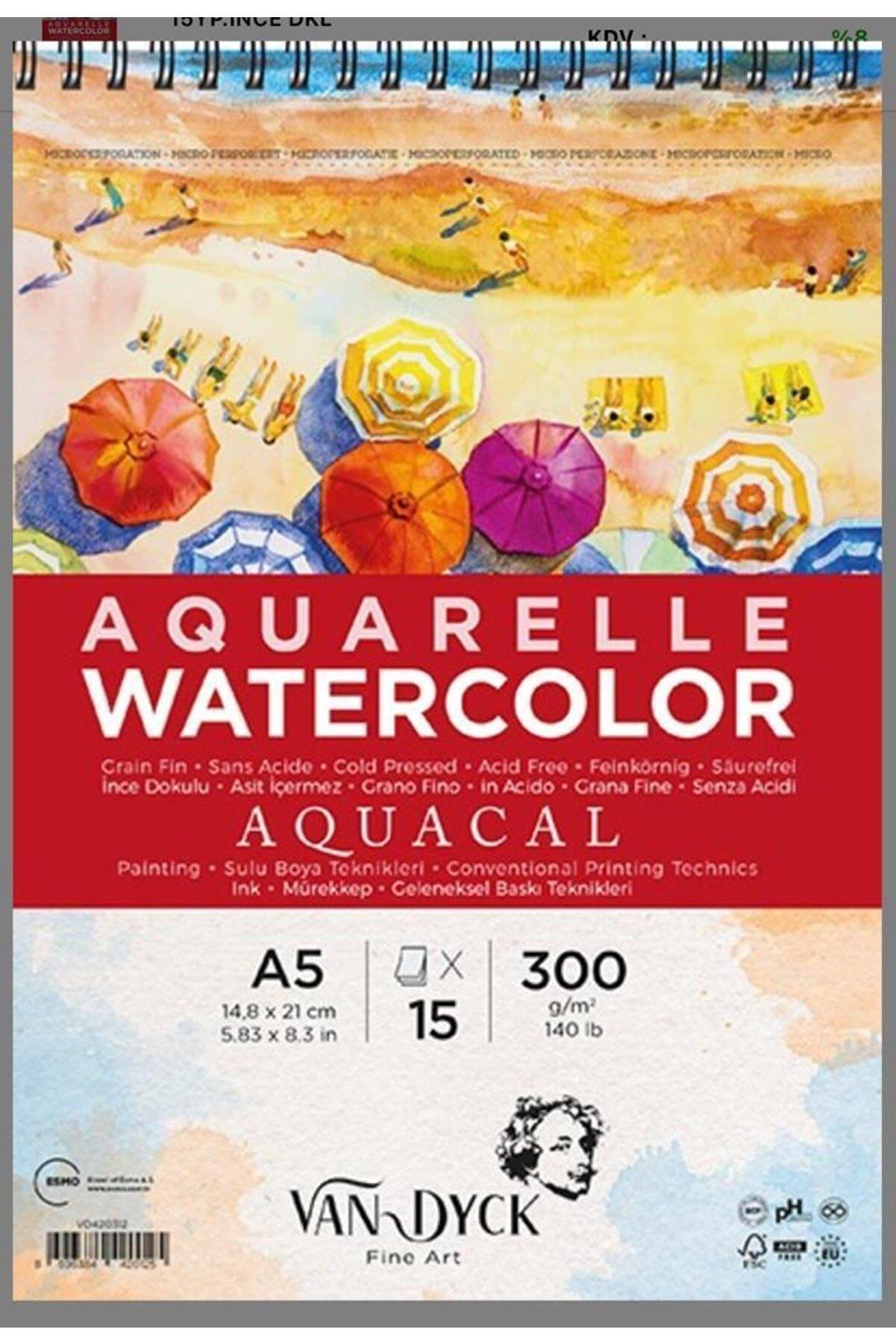 Van Dyck Aquacal İnce Dokulu Coldpress A5 Üstten Spiralli 15 Yaprak Suluboya Blok