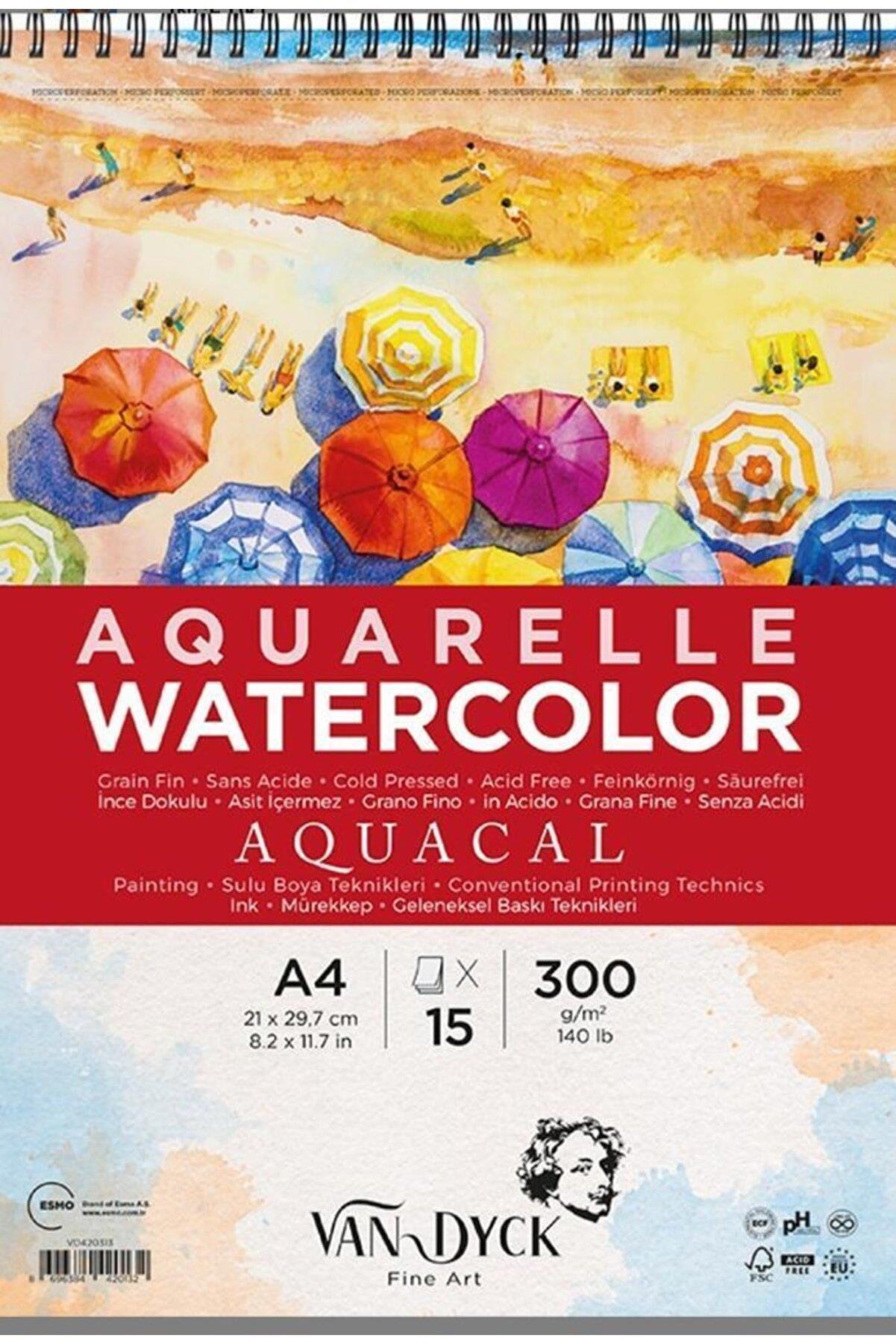 Van Dyck Sulu Boya Blok Aquacal İnce Dokulu Cldpres A4 Üstten Spiralli 15 Yaprak