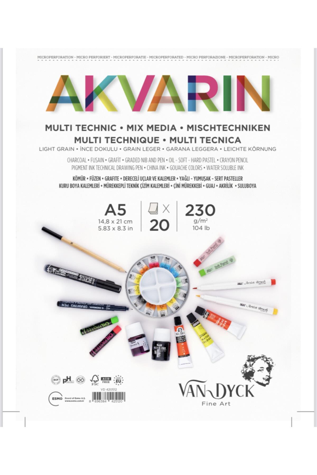Van Dyck Sulu Boya Blok Multipurpose A5 Üstten Spiralli 20 Yaprak Çok Amaçlı Suluboya Bloğu