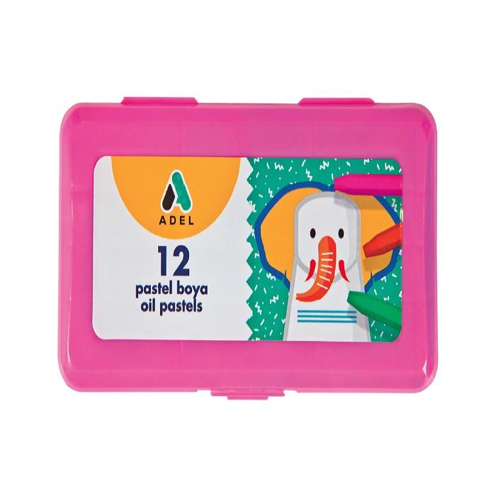 Adel Pastel Boya Plastik Pembe Kutu Köşeli 12 Renk 428 1835 001
