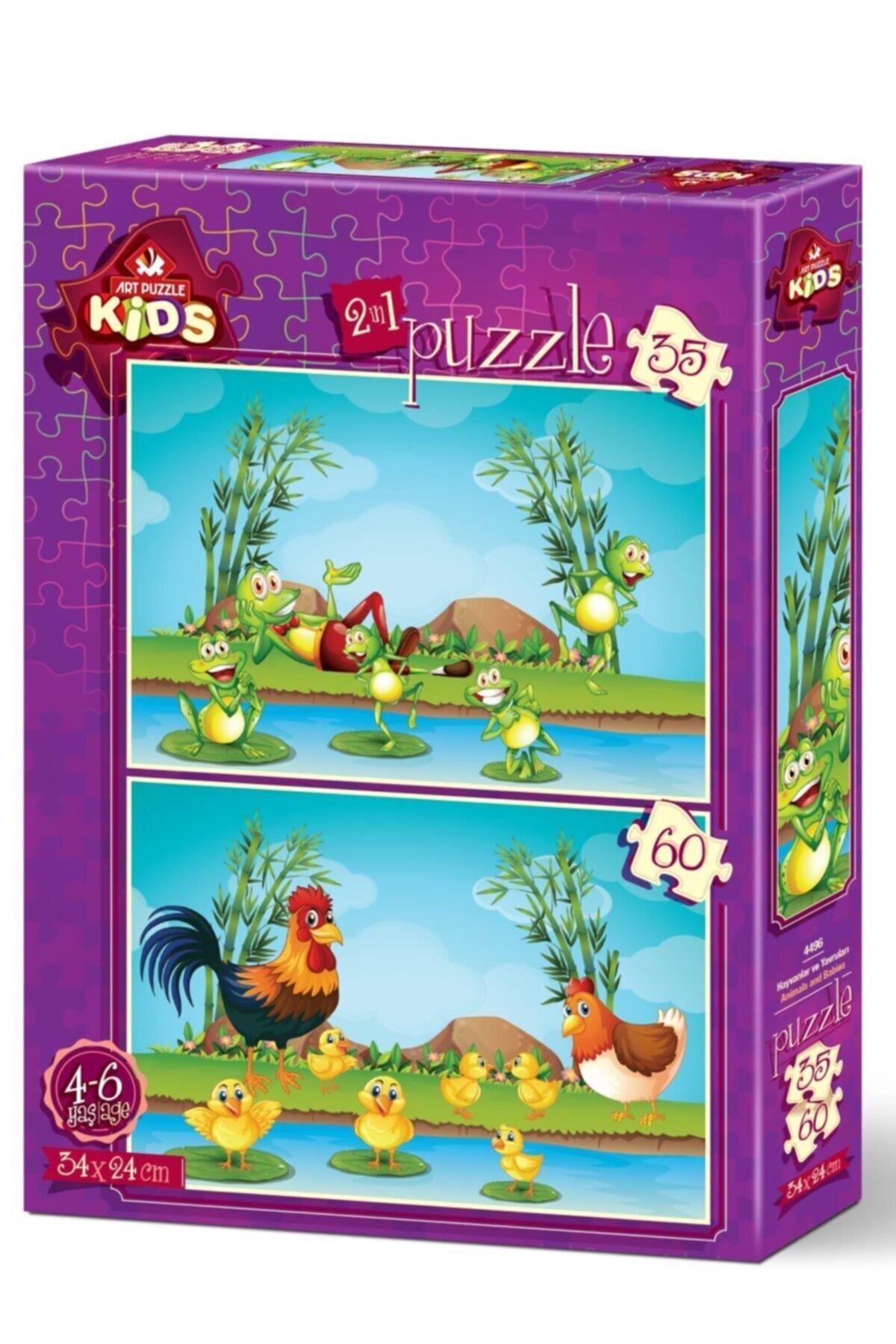 Art Çocuk Puzzle Hayvanlar ve Yavruları 35+60 Parça Puzzle