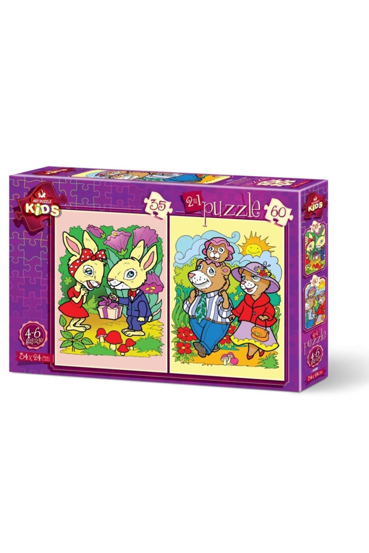 Art Çocuk Puzzle Tavşanlar ve Ayı Ailesi 35+60 Parça Puzzle