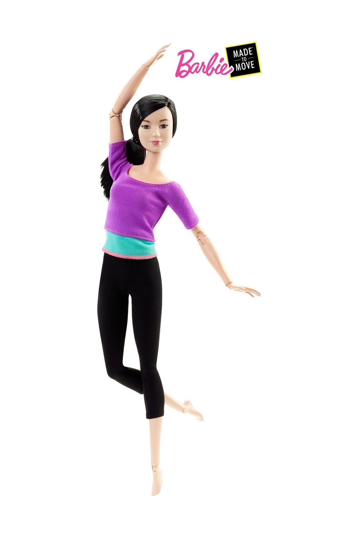 Barbie Sonsuz Hareket Bebeği, Kumral Siyah Taytlı, Mavi Tişörtlü, Siyah Uzun Saçlı