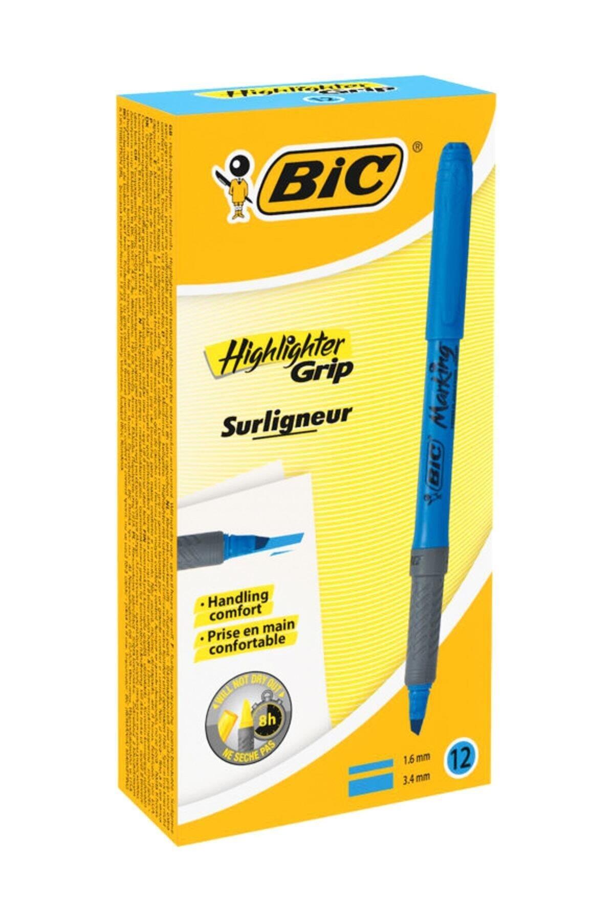 Bic Fosforlu Kalem Brite Line Grip Mavi Kalem Tipi (12 Li Paket)