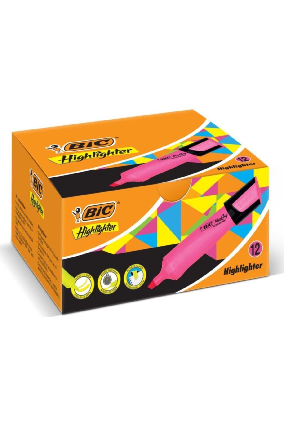 Bic Marking Highlighter Flat Fosforlu Kalem Pembe (12 Li Paket)