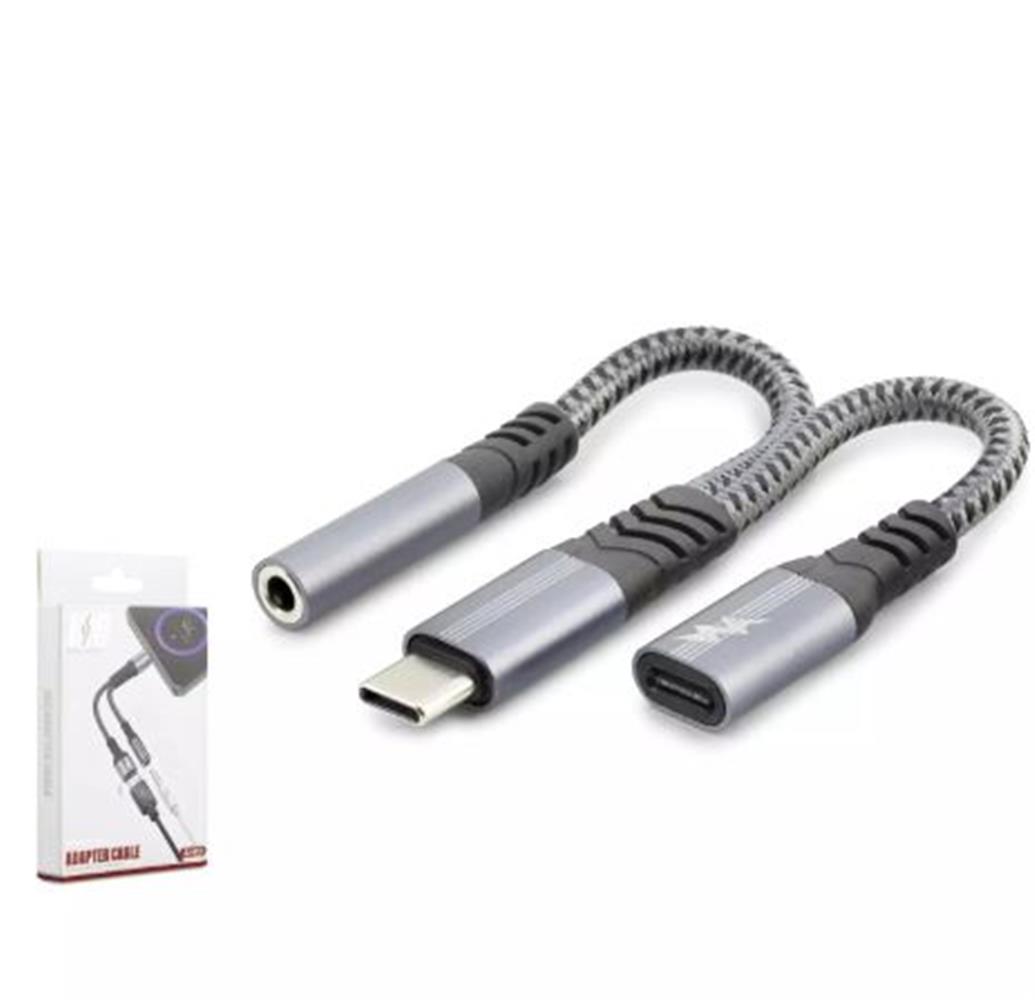Hadron Gj-018 Type-C To 3.5Mm + Type-C F Kablo Car Şarj 100W Siyah