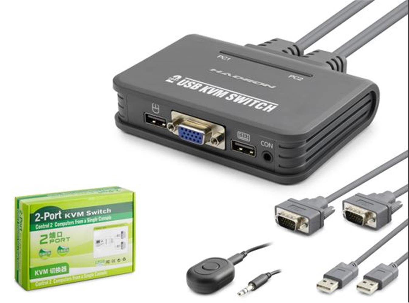 Hadron Hdx1362 Vga Usb Kwm Switch 2Giriş 1Çıkış Kablolu Siyah