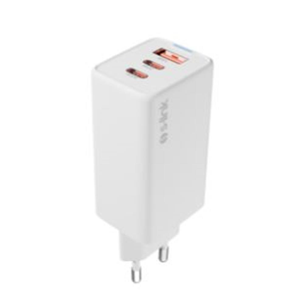 S-link SL-ECG65 2-USB-C + USB-A GAN PD 65W - QC 18W Type GAN PD-PPS Beyaz EV-NOTEBOOK Şarj Adaptör