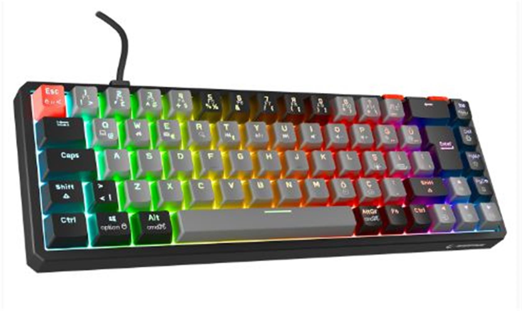 Rampage YORU MINI Gri-Siyah Type-C Bağlantılı OUTEMU Red Swich Q Mekanik Gaming Oyuncu Klavye RGB