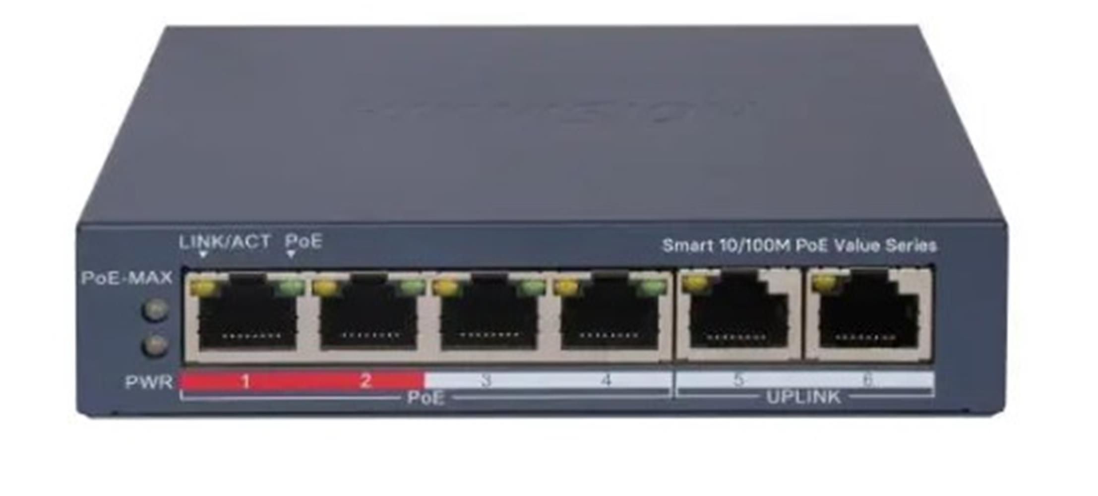 Hikvision DS-3E1106P-EI-M 4 Port PoE 10-100 2-Uplınk Yönetilemez Switch
