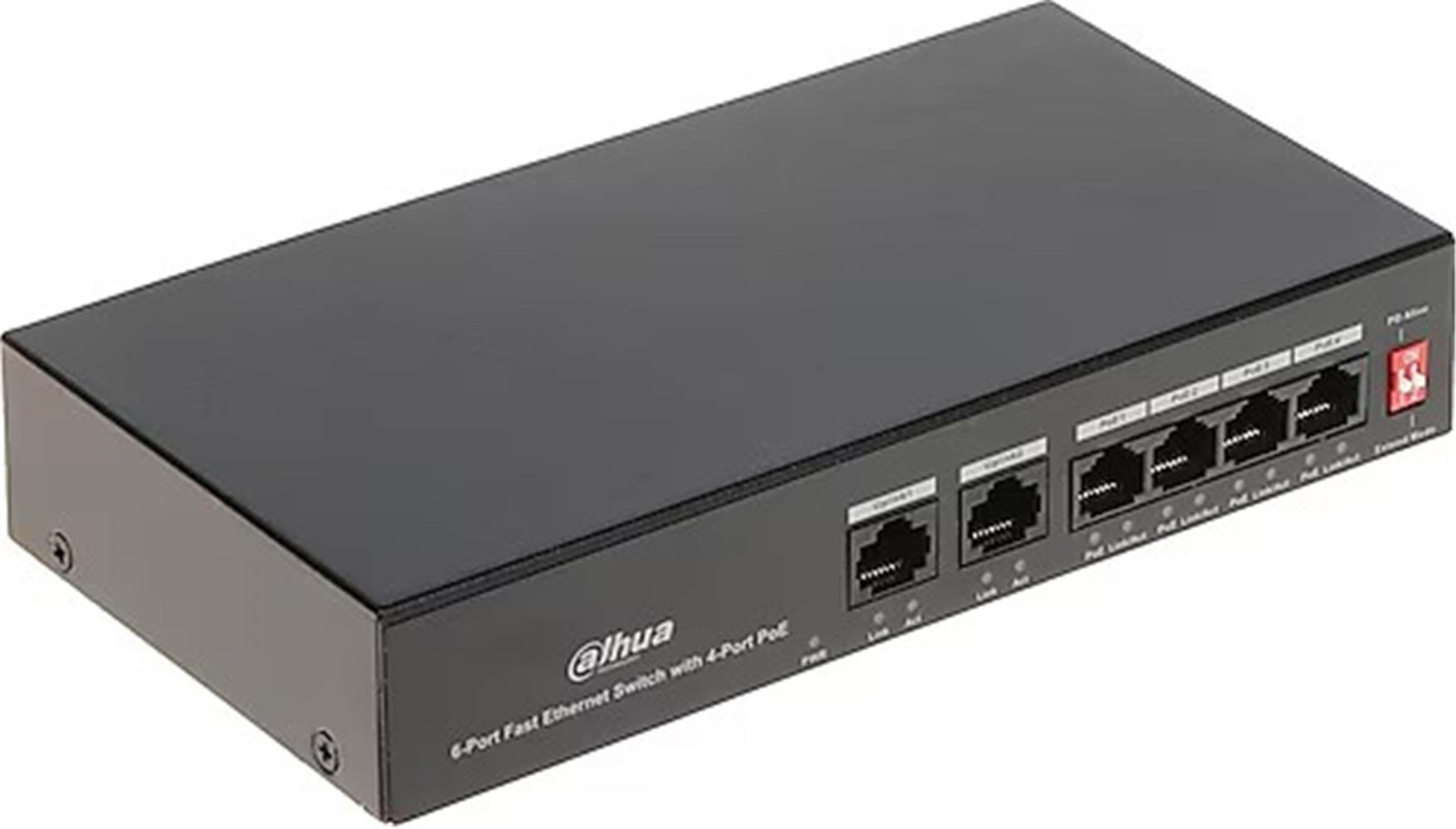 Dahua DH-S3006-4ET-36 6 Port 10-100 (4 Poe + 2fe Uplınk Toplam 36W Poe)