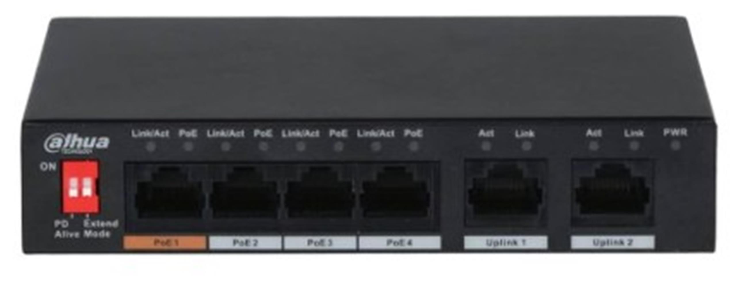 Dahua DH-S3006-4ET-60 6 Port 10-100 (4 Poe + 2fe Uplınk Toplam 60W Poe)