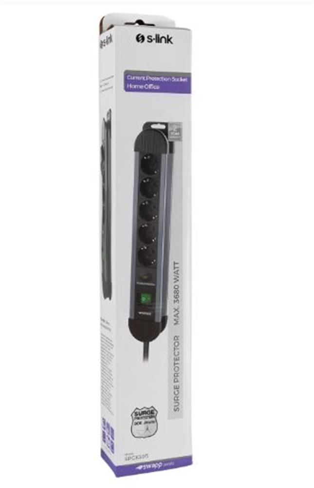 S-link SPGKS05 1.5m 3G1.5mm2 900 Joule 5Li Akım Kor. Gri Priz Çoklayıcı