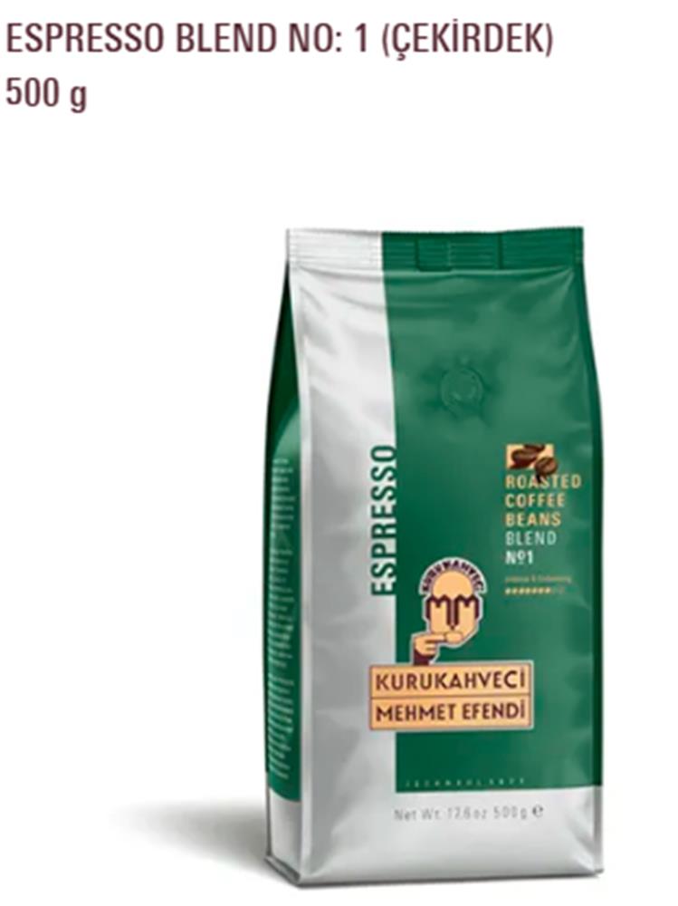 Mehmet Efendi 500Gr Cafe Espresso Çekirdek Roasted Coffee No1