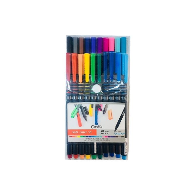 Caretta Softliner Keçeli Kalem  0.4 MM Karışık Renk 20 Lİ CS-55