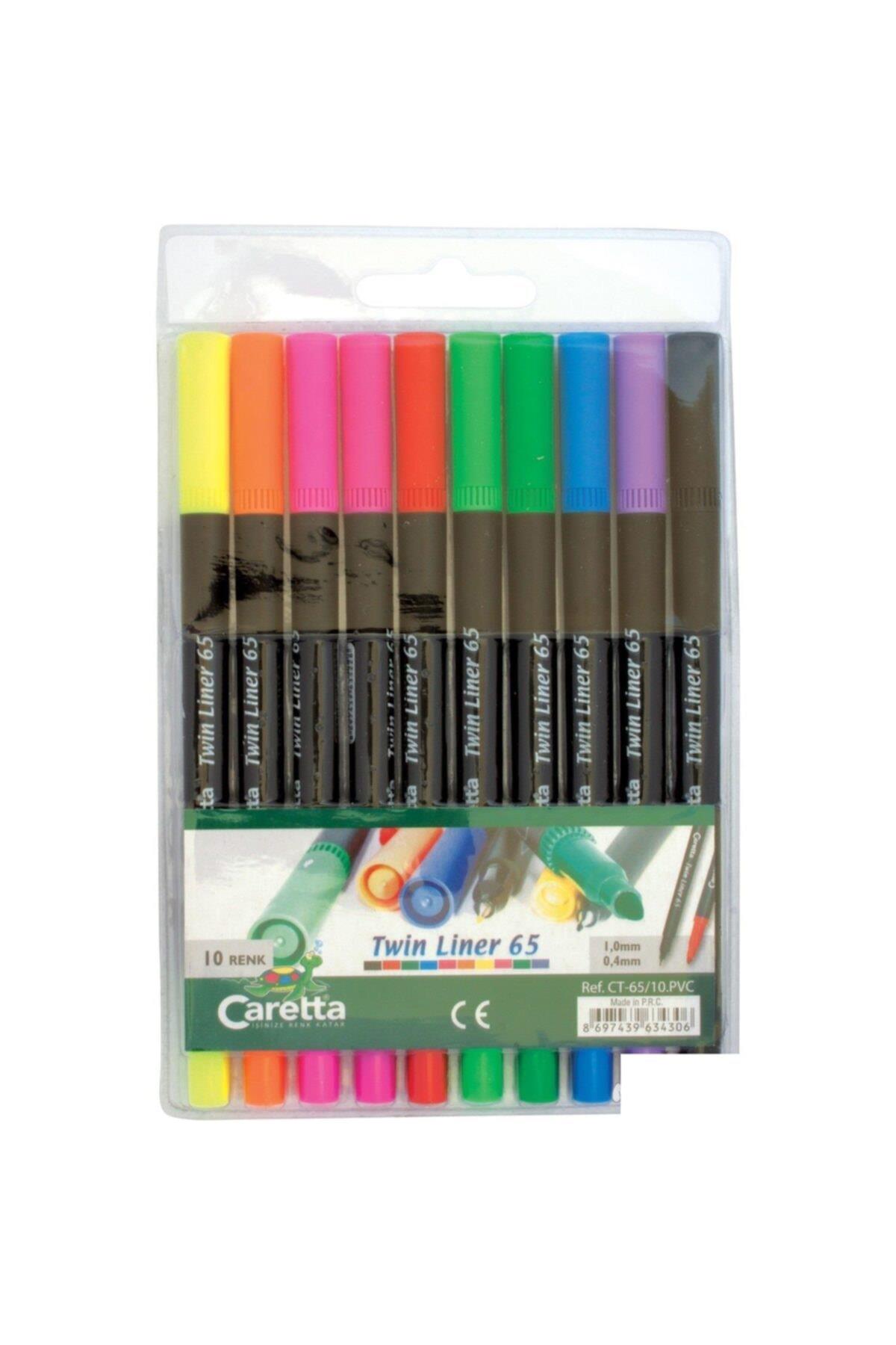 Caretta Twinliner Çift Uçlu Keçeli Kalem 0.4 MM-1.0 MM 10 LU Karışık Renk