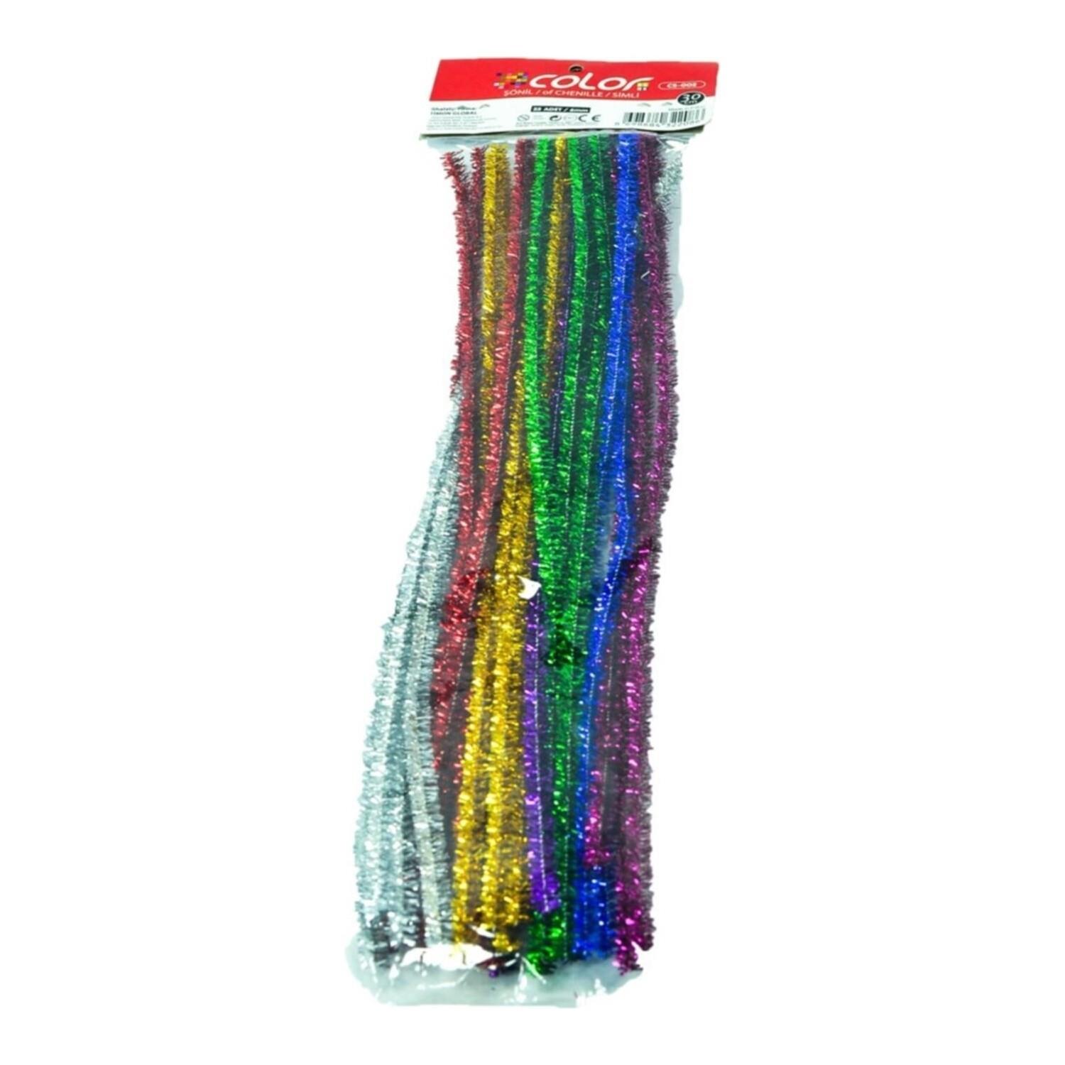 Colorbank Şönil Simli 6 Mm 30 Cm 25 Li Karışık Renk Şönil