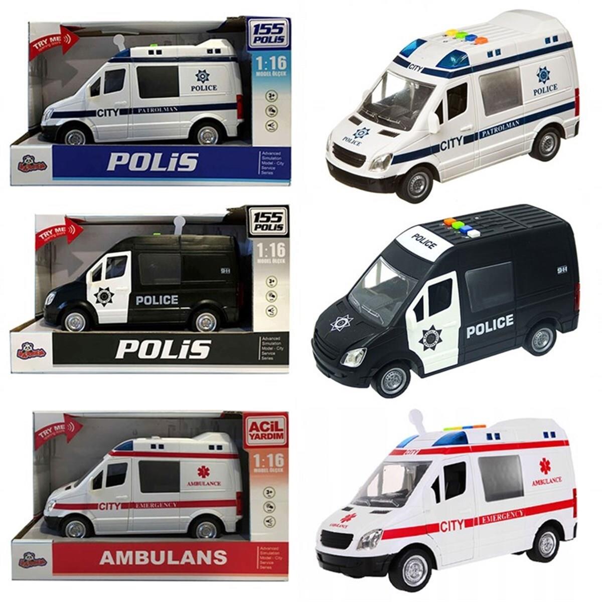 Ctoy Işıklı Ve Sesli Sürtmeli Polis Minibüsü – Ambulans 1:16 (Karışık Model 1 Adet)