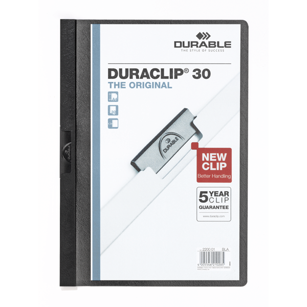 Durable Sıkıştırmalı Dosya DuraClip Ortadan Klipsli 30 SY A4 Siyah 2200
