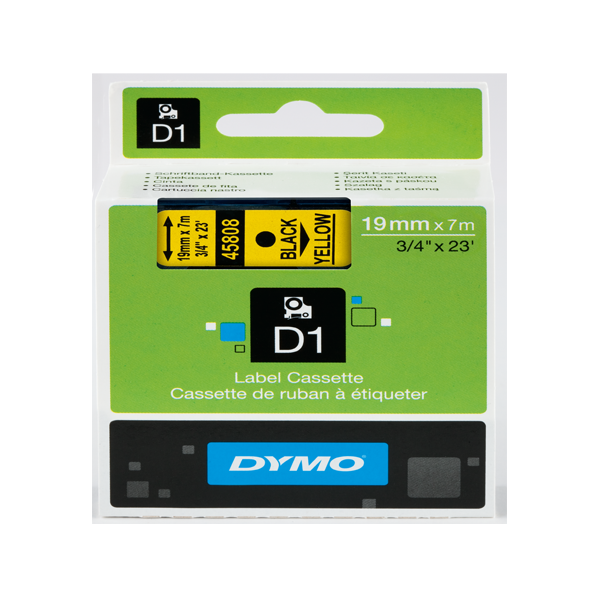 Dymo D1 Şerit Standart 19 MMx7 MT Sarı Üzerine Siyah 45808