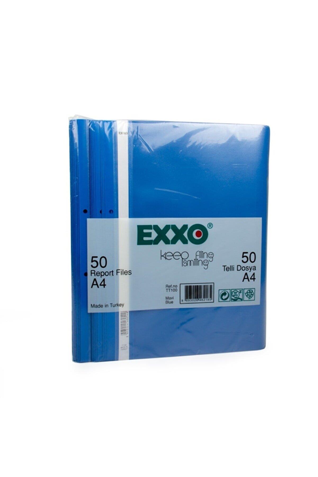 Exxo Telli Dosya Plastik A4 Mavi (50 Li Paket)