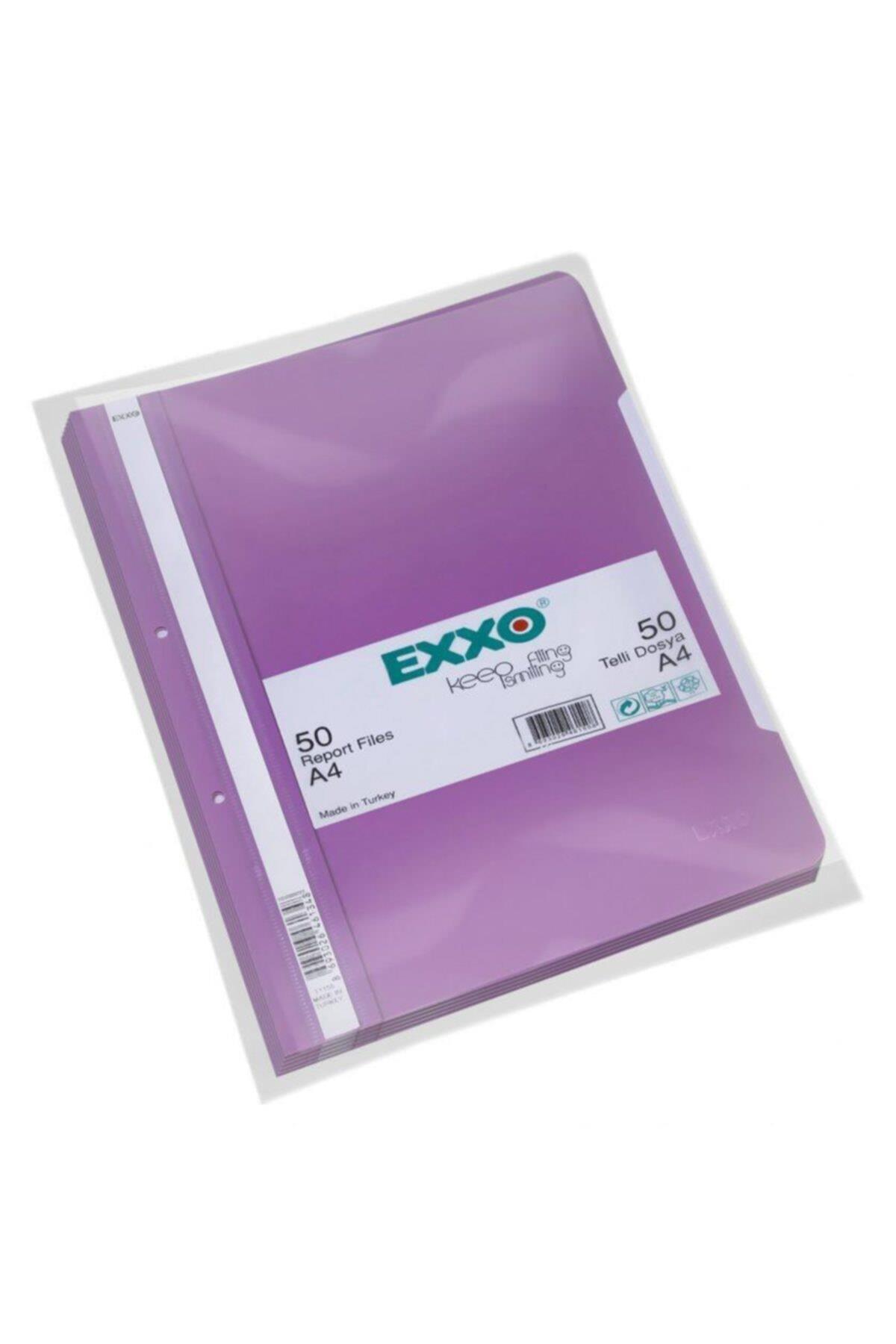 Exxo Telli Dosya Plastik A4 Mor Telli Dosya (50 Li Paket)