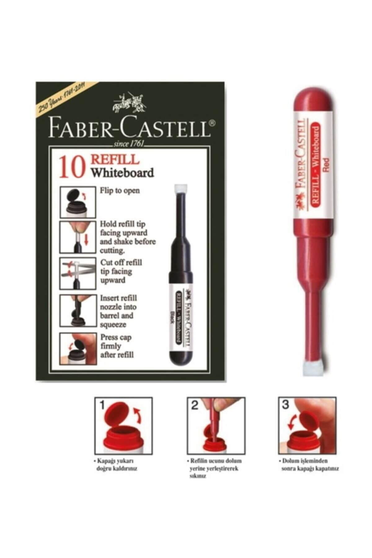 Faber Castell Kırmızı Beyaz Tahta Kalemi Mürekkep Refili Kırmızı (10 Lu Paket)