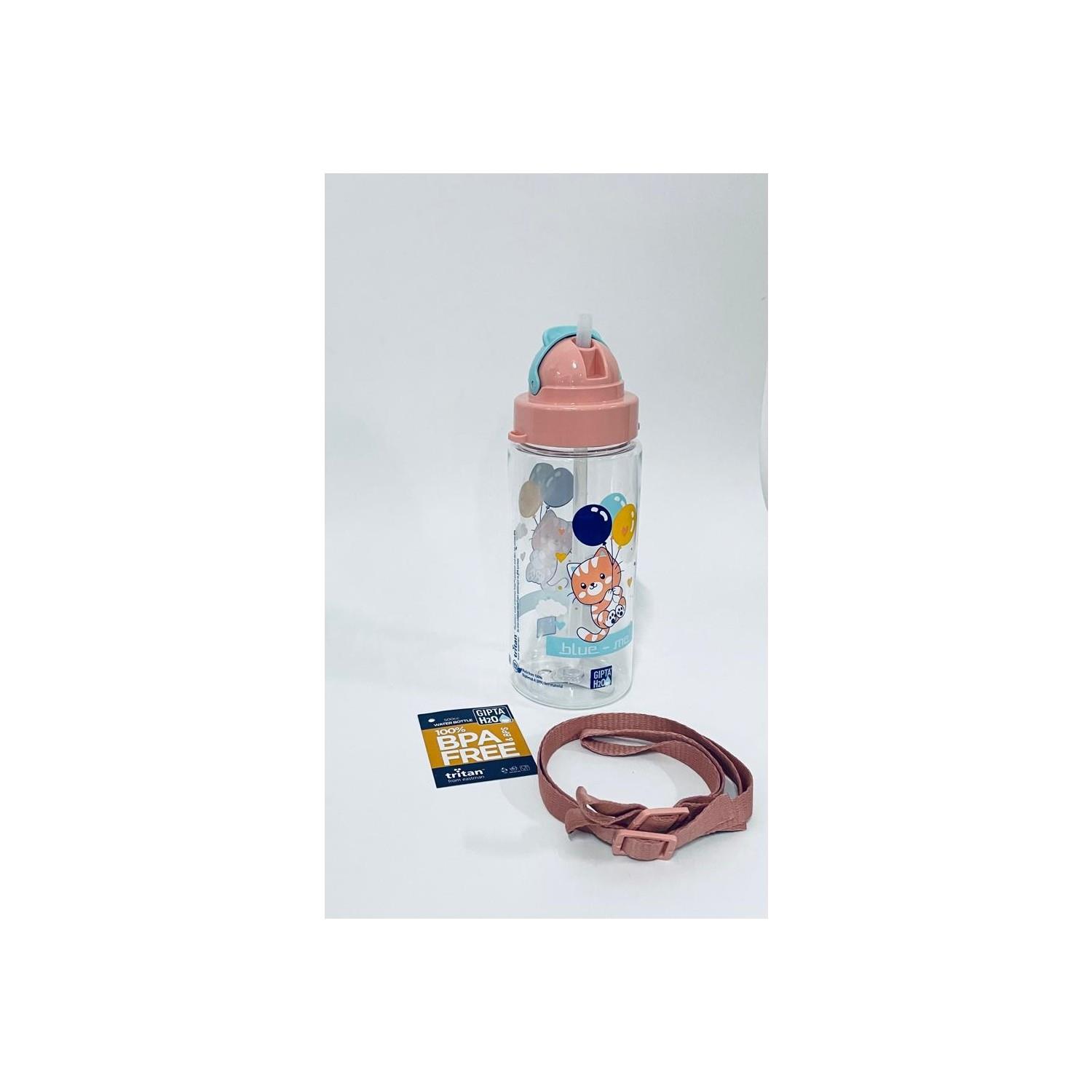 Gıpta Pastel Pembe Blue-Me Tritan Desenli Pipetli Matara 500 ml BPA FREE Askılı Suluk