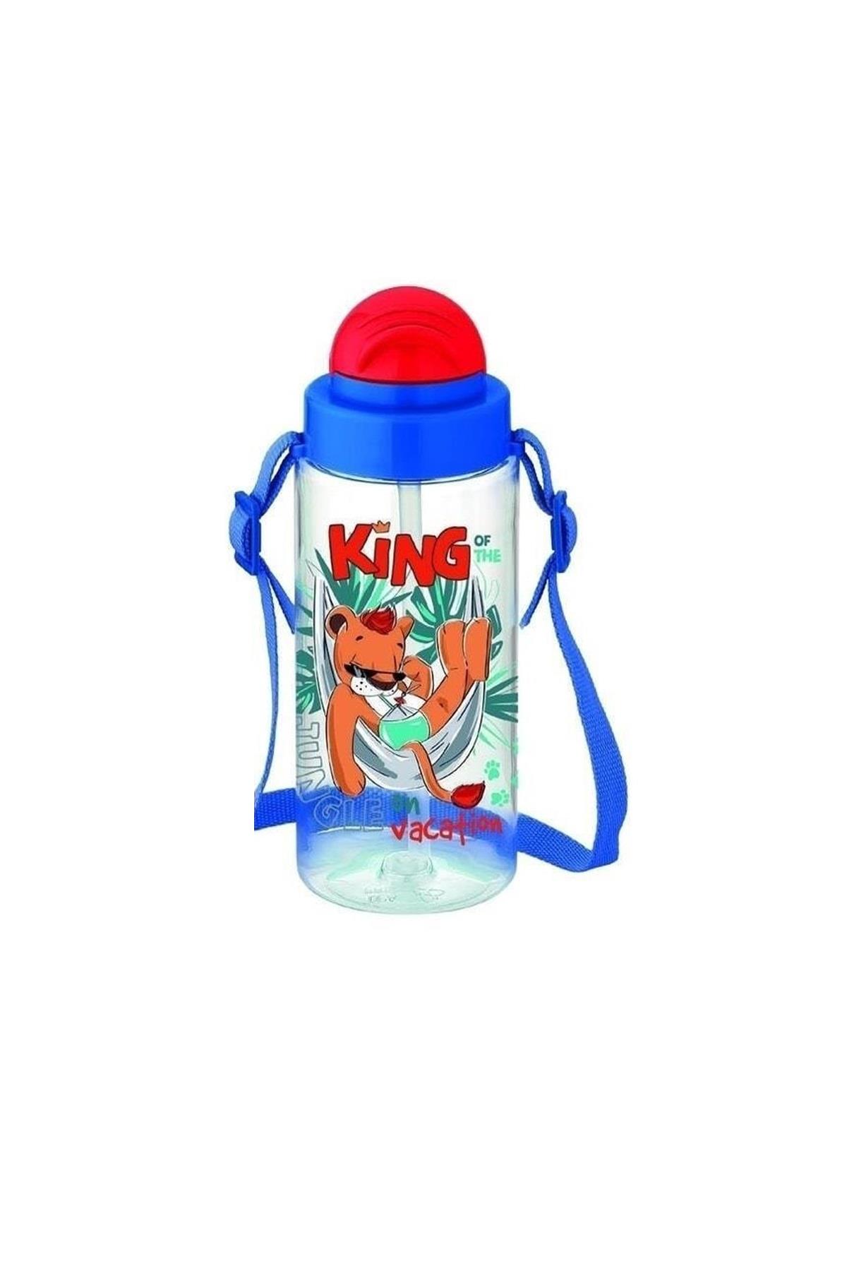 Gıpta Tritan Mavi King Desenli Pipetli Matara 500 ML Tritan Suluk Bpa Free
