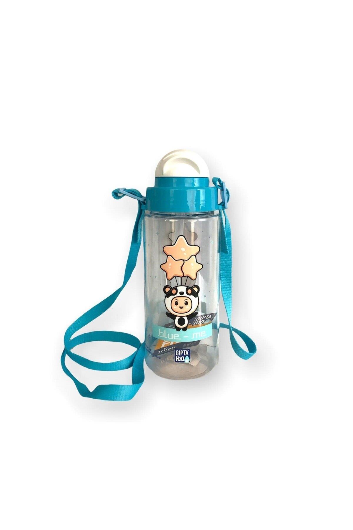 Gıpta Açık Mavi Blue-Me Tritan Desenli Pipetli Matara 500 ml BPA FREE Askılı Suluk