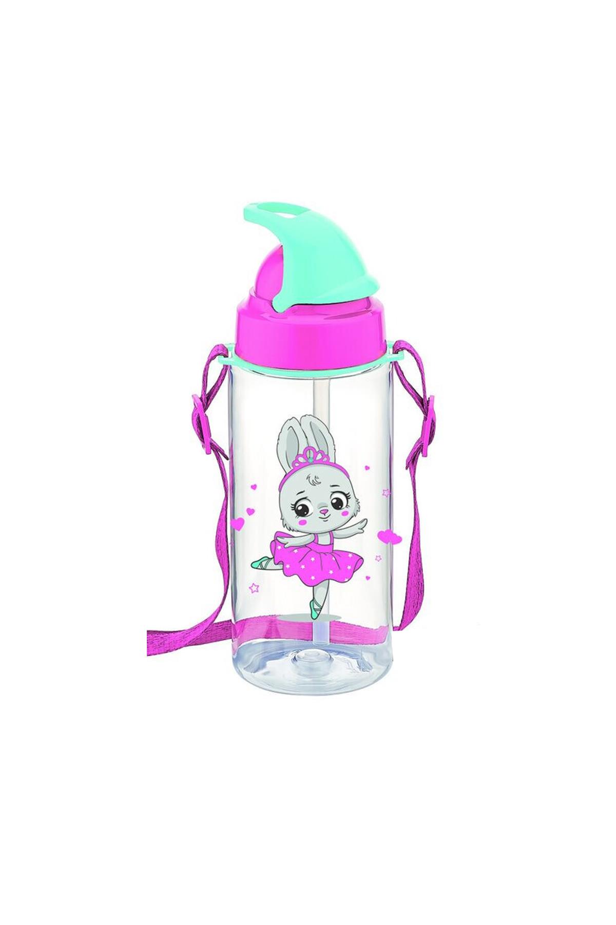Gıpta Third Tritan Pembe Desenli Pipetli Matara 500 Ml Bpa Free Askılı Suluk