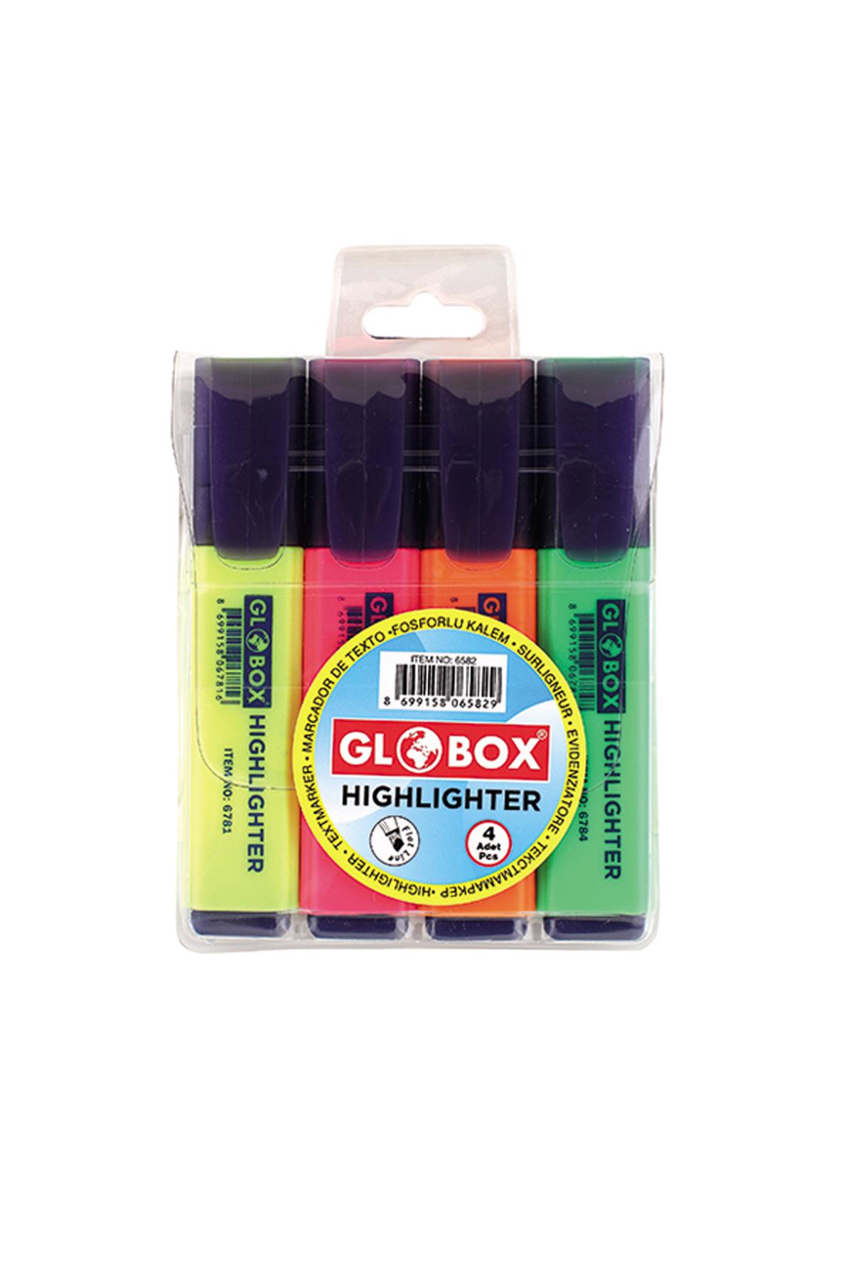Globox 4 Lü Fosforlu Kalem İşaretleme Kalemi Fosforlu Kalem 4 Lü