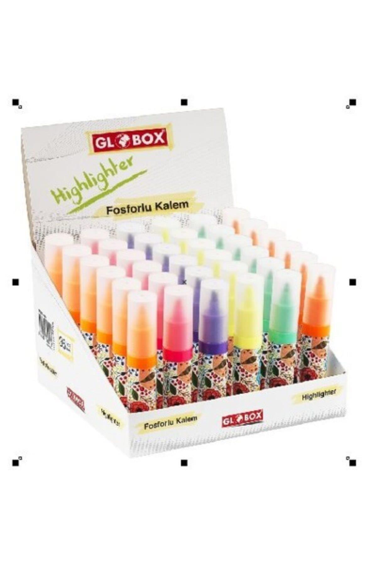 Globox Baskılı Fosforlu Kalem 36 Lı Stand Karışık Renkler (36 Adet Fosforlu Kalem)