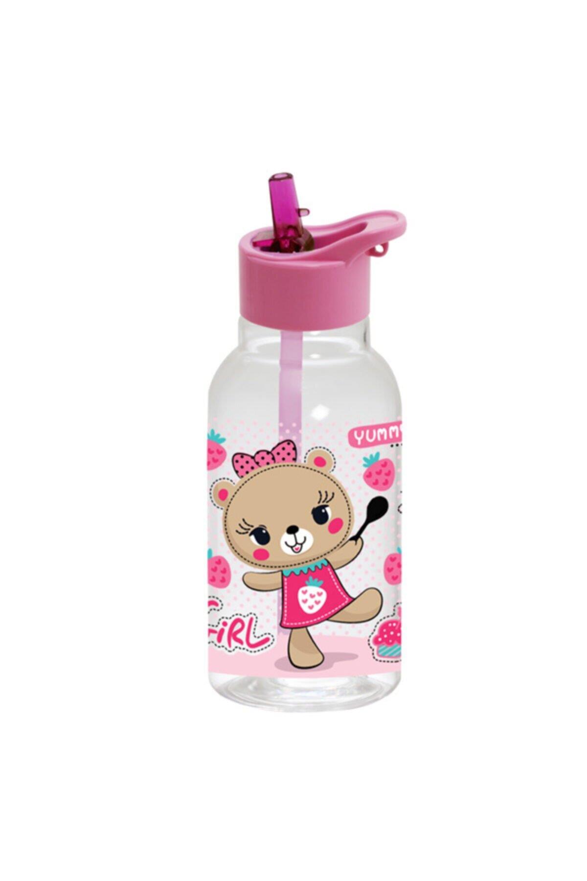Herevin Desenli Matara 460 ML Yummy Pembe Ayıcık Desenli Pipetli Suluk
