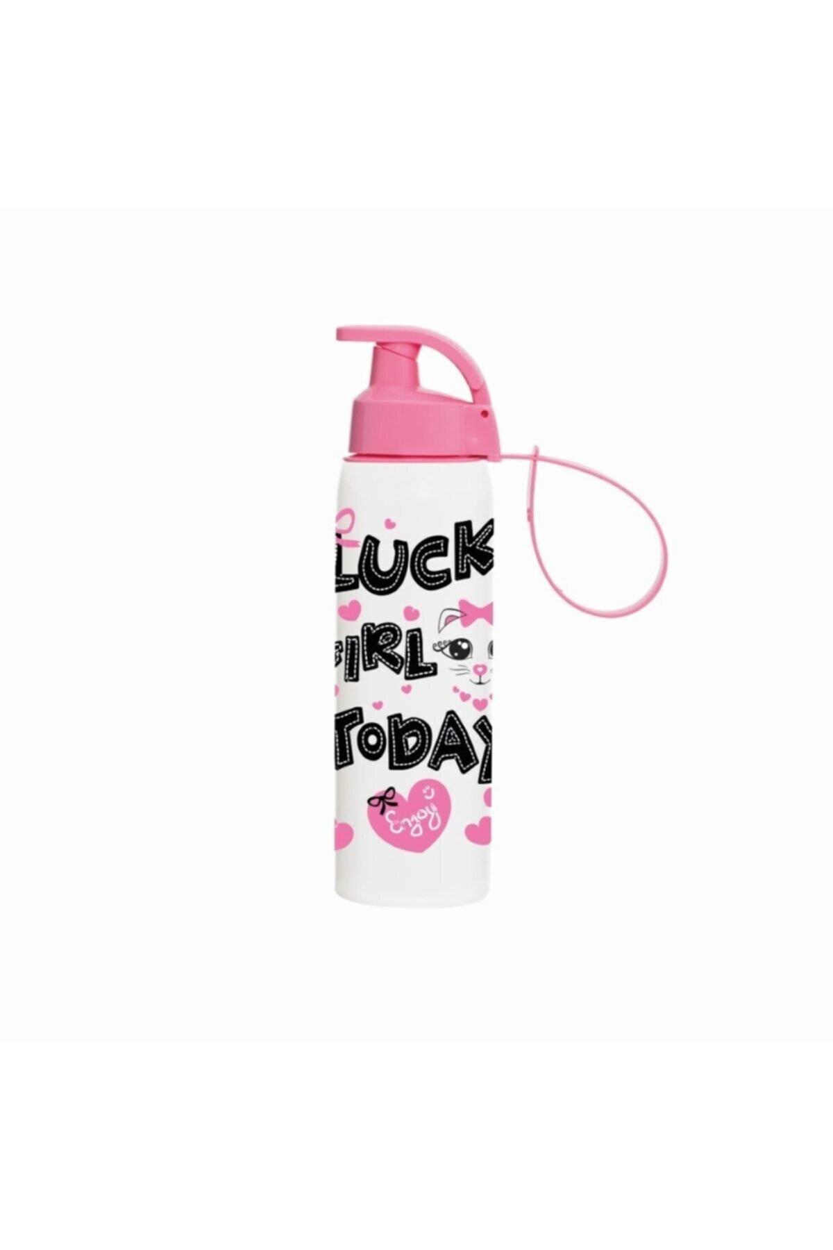 Herevin 500 ml Opak Kırılmaz Kedi Desenli Matara Lucky Girl Today
