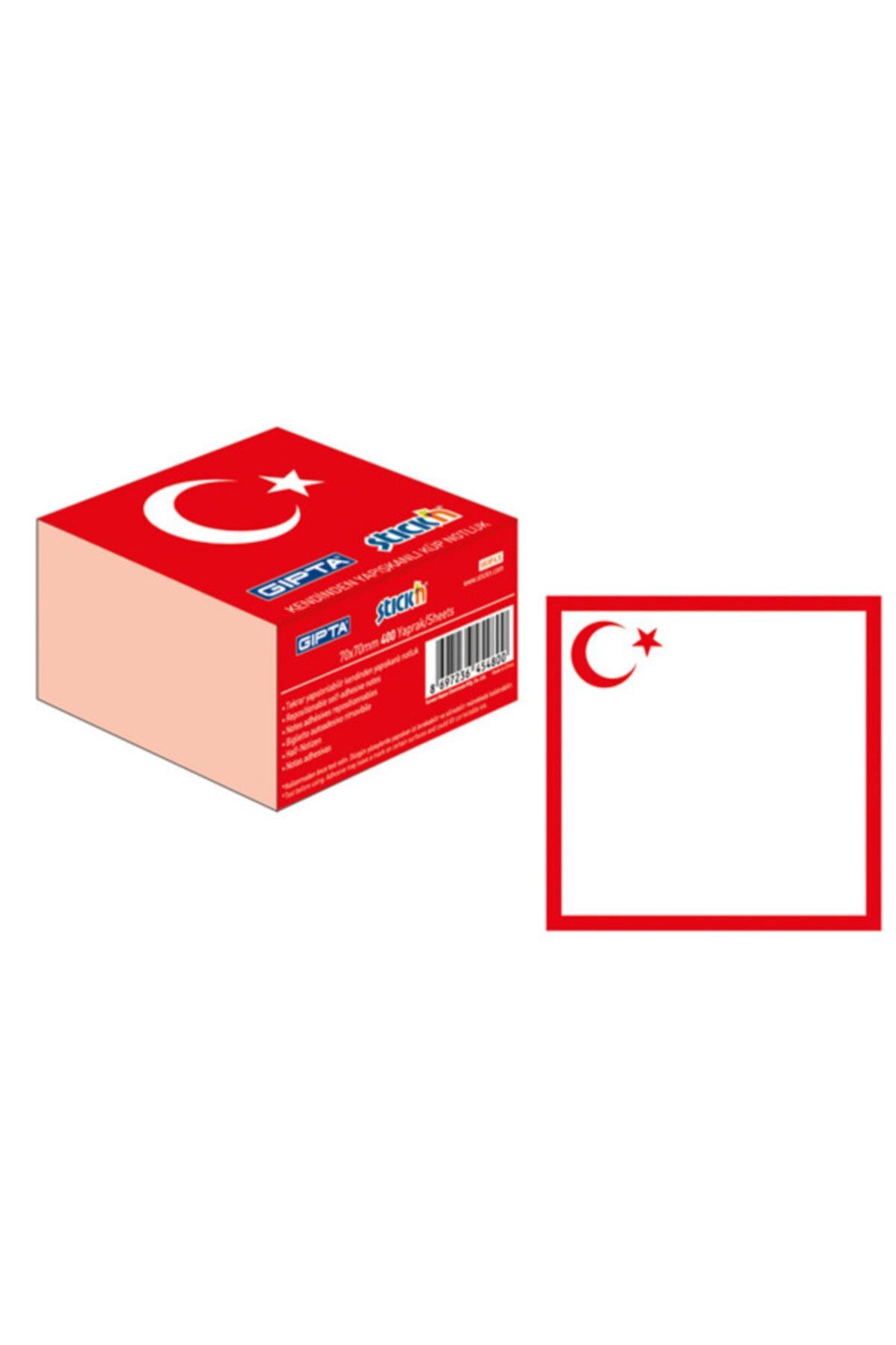 Hopax Stickn Yapışkanlı Not Kağıdı Türkiye Şekilli 400 Yaprak 70x70 mm Ay Yıldız Desenli Not Kağıdı