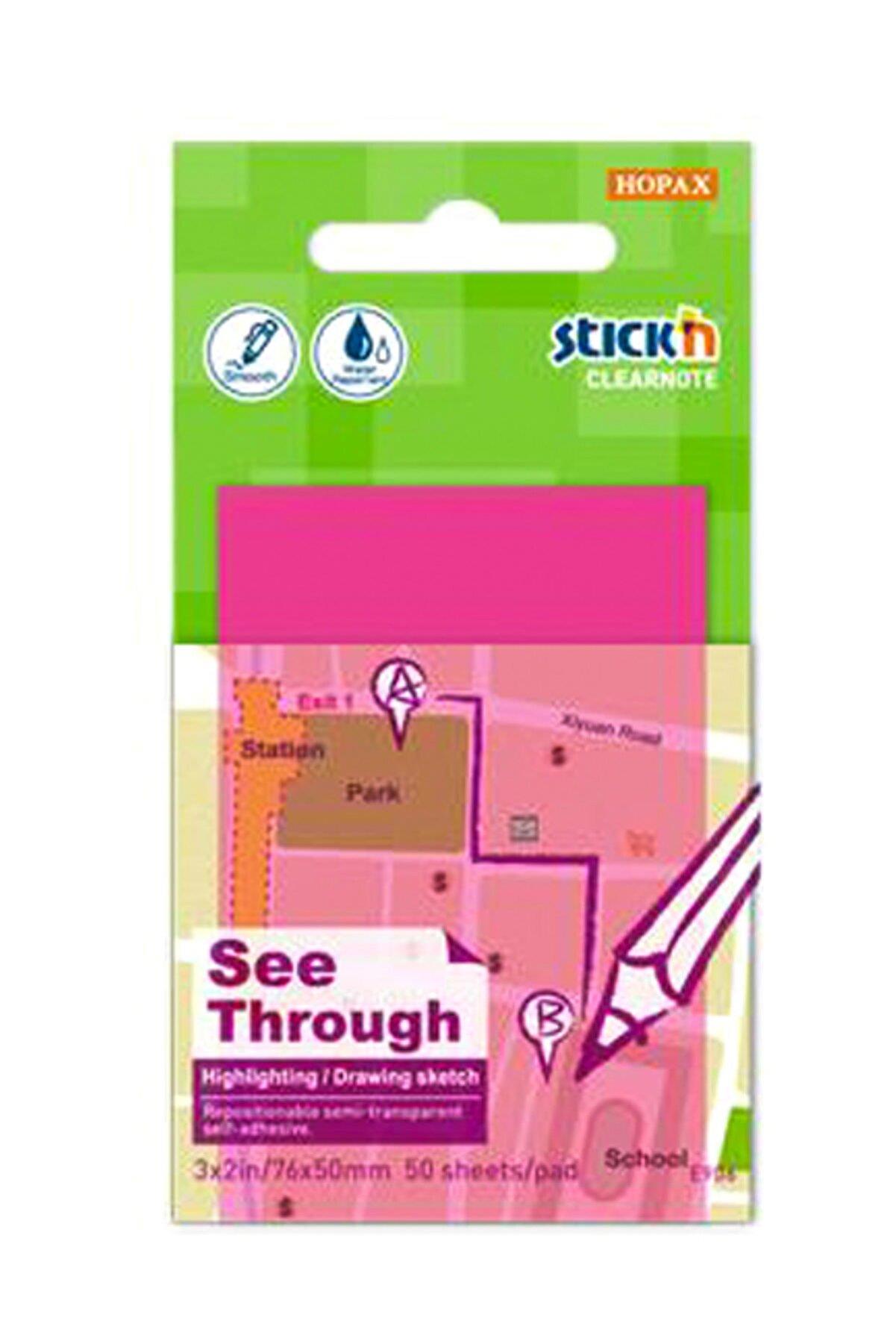 Hopax Stickn Yapışkanlı Not Kağıdı 76X51 Mm Saydam Neon Pembe 50 Yaprak