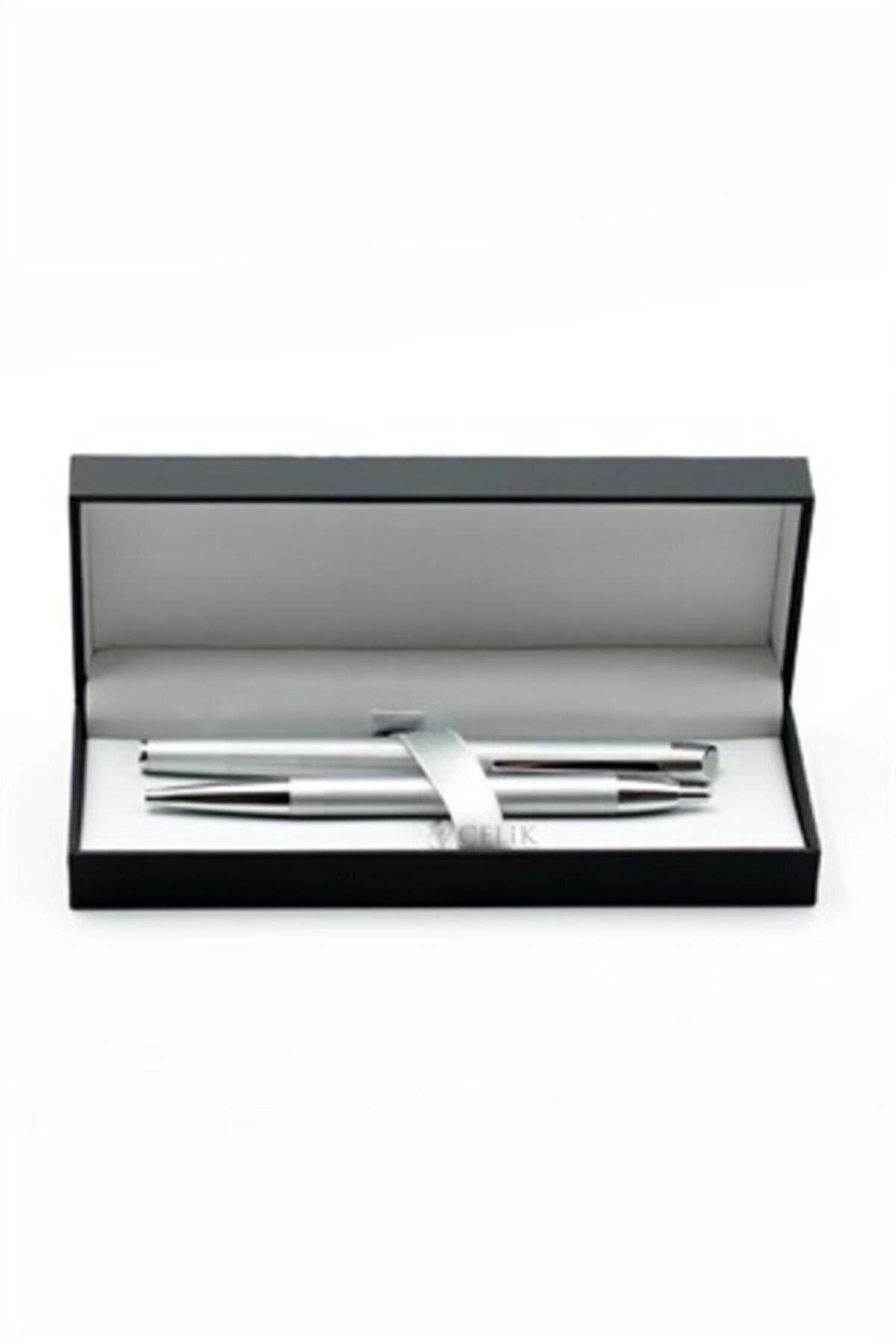 İnoxcrom Kalem Takımı Dolma + Tükenmez Kalem Set Pure Serisi Silver