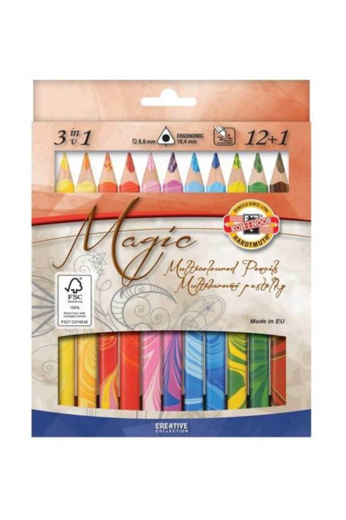 Kohinoor Magic Multicolour Karışık Renkli (3in1) Kalın Kuru Boya Kalemi 12+1 Renk