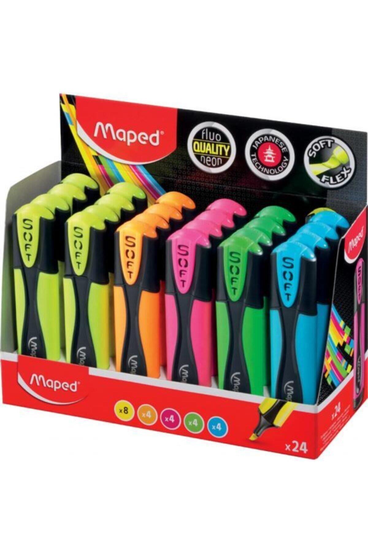 Maped Fosforlu Kalem Ultra Yumuşak Uç Karışık Fosforlu İşaret Kalemi (24 Lü Paket)