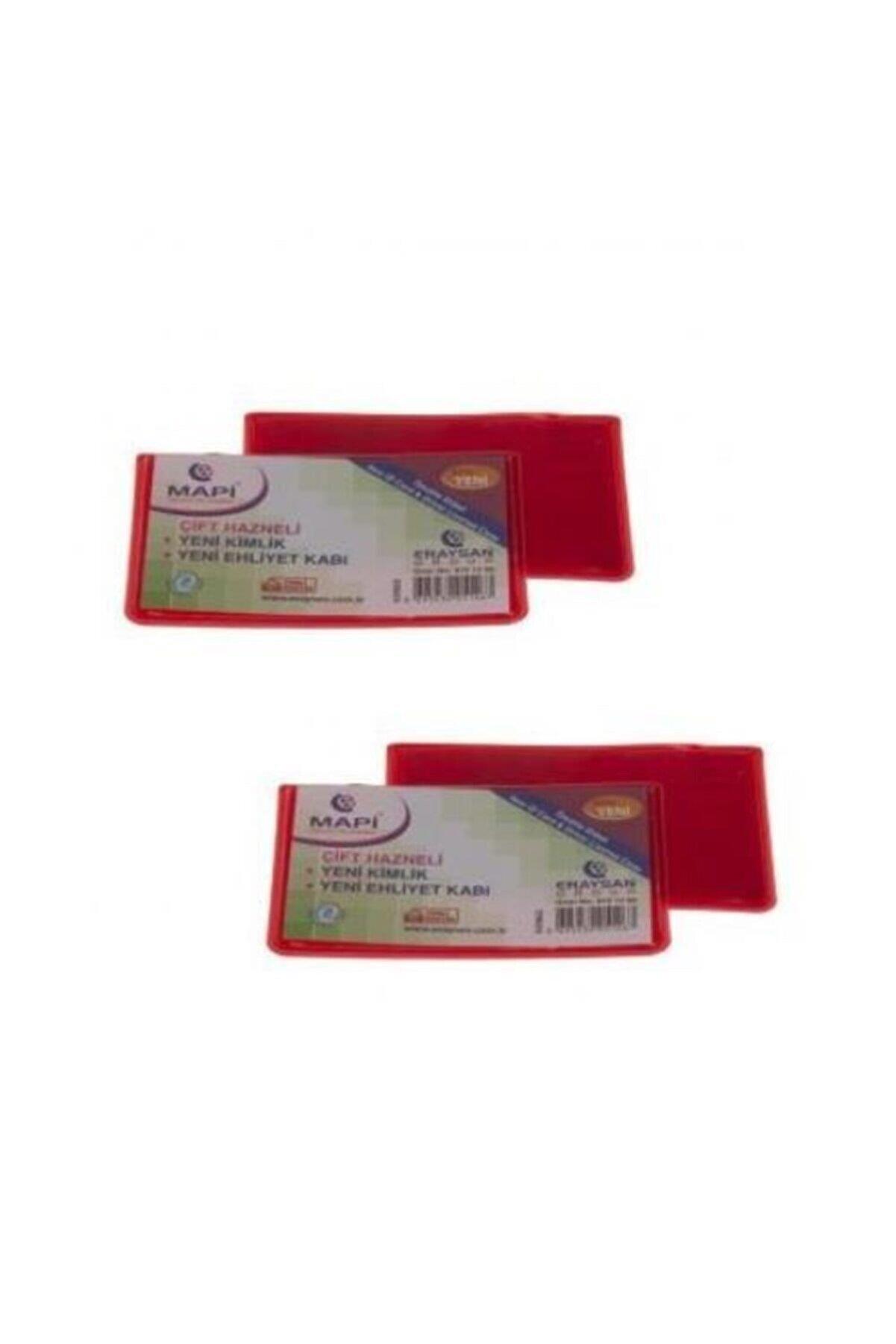 Mapi Kart Kabı Ehliyet Yeni Kimlik Çift Hazneli Kırmızı (100 Lü Paket)