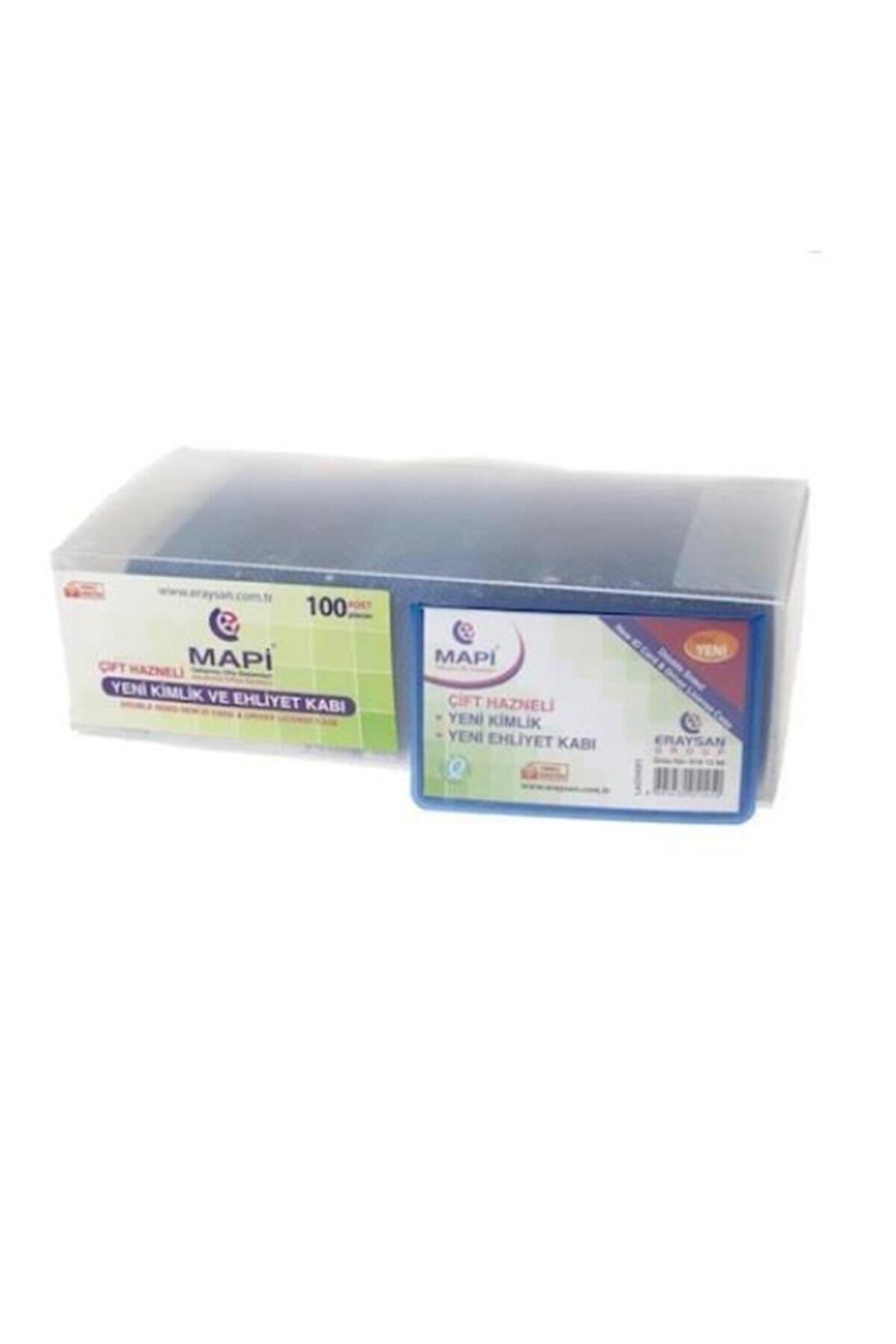 Mapi Kart Kabı Ehliyet Yeni Kimlik Çift Hazneli Lacivert (100 Lü Paket)