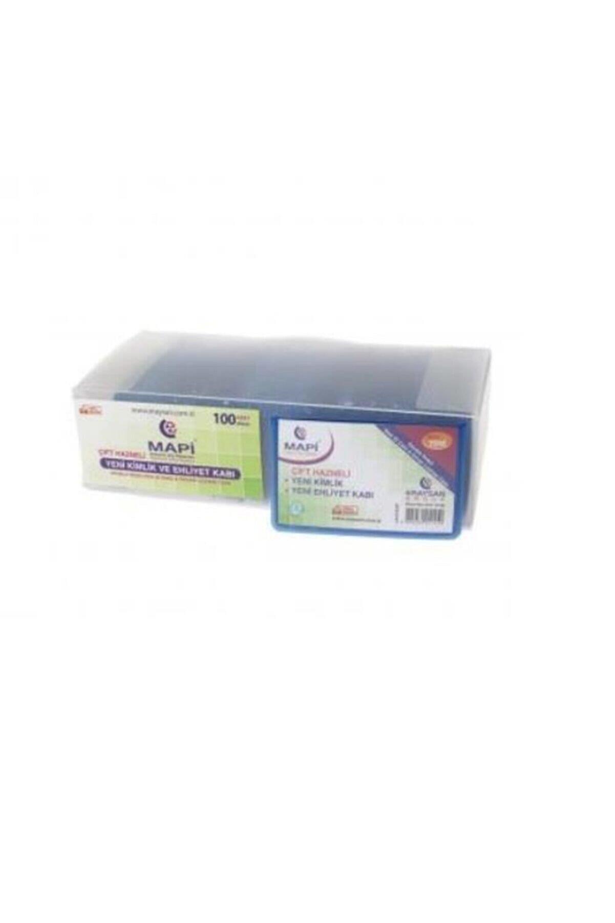 Mapi Kart Kabı Ehliyet Yeni Kimlik Çift Hazneli Mavi (100 Lü Paket)