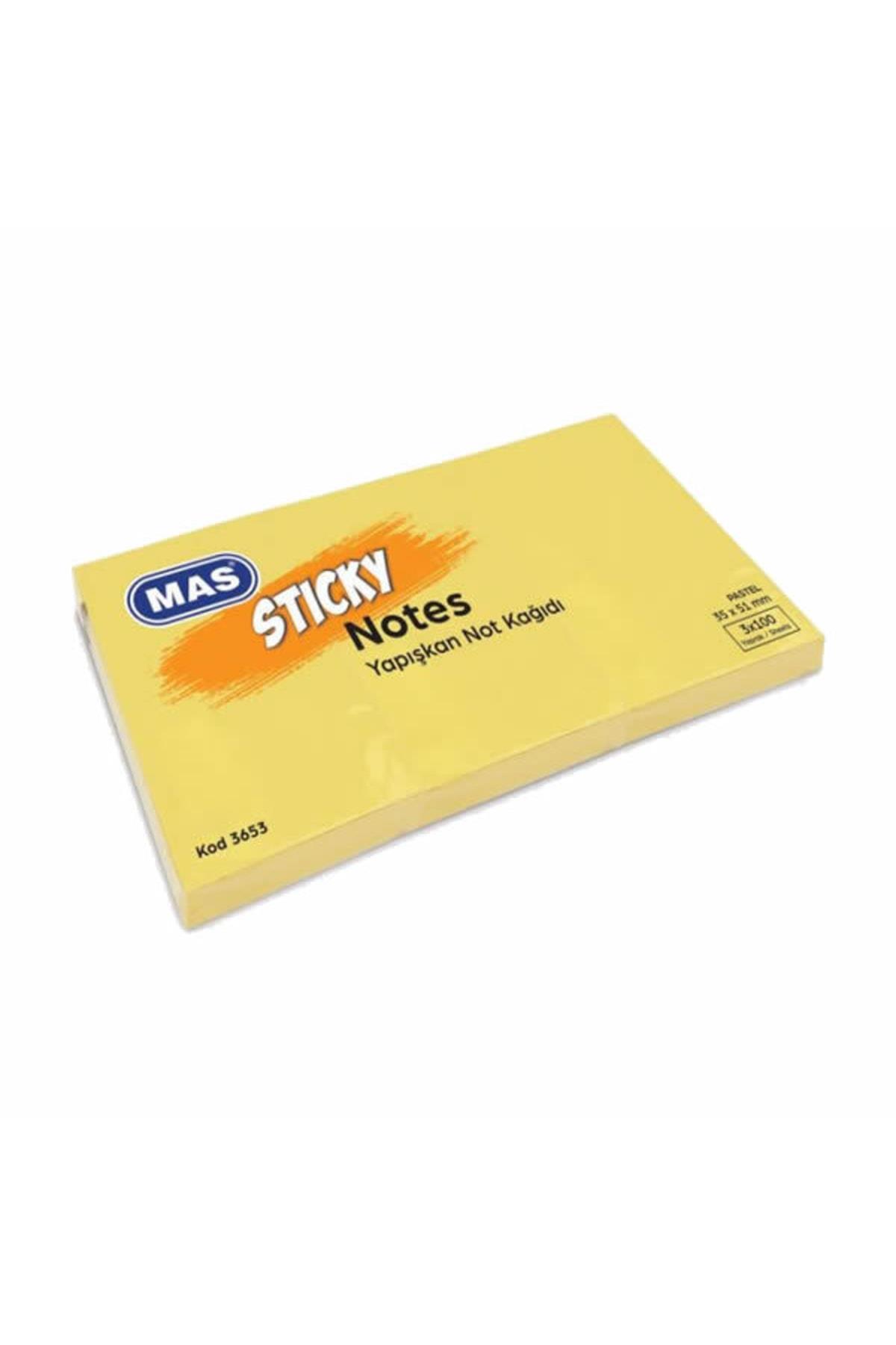 Mas Yapışkanlı Not Kağıdı 3 Blok 100 Yaprak 35x51 MM Pastel Sarı (432 Adet)