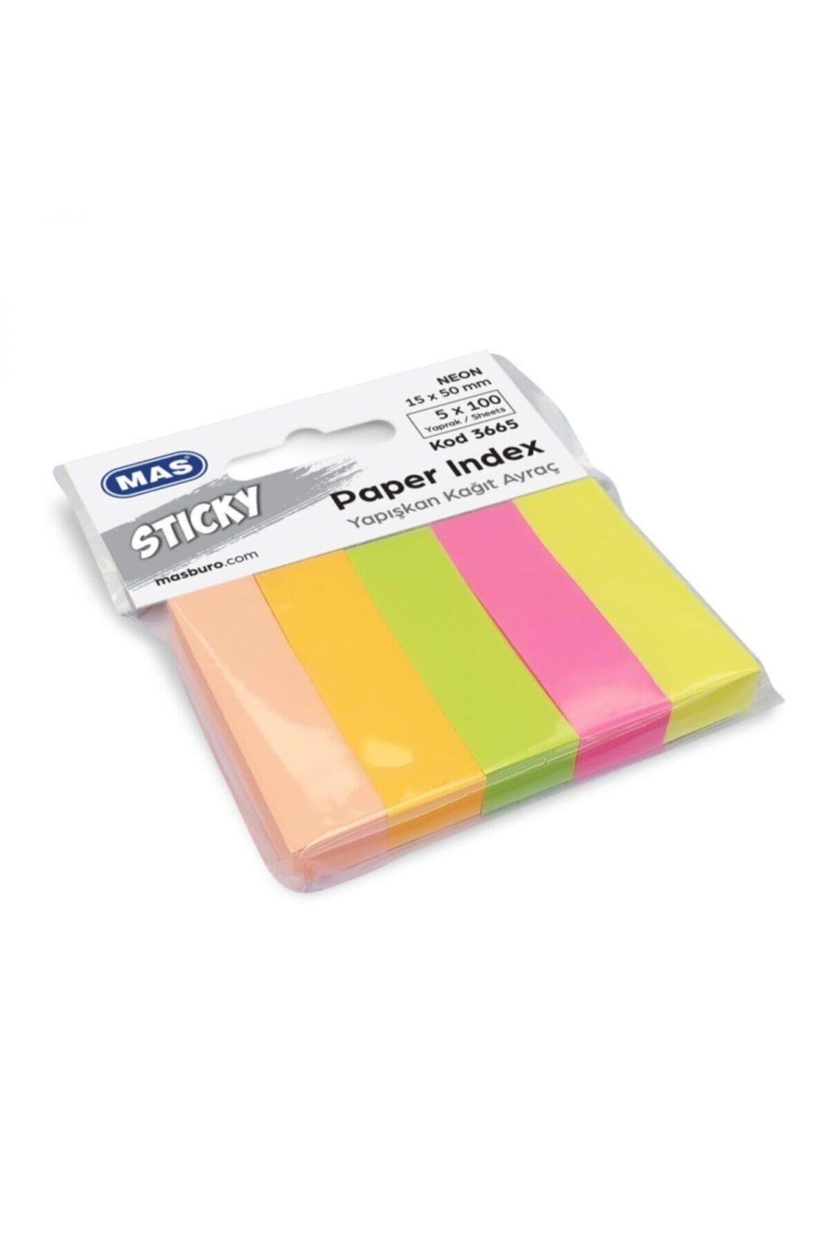 Mas Yapışkanlı Kağıt Ayraç 15mm x 50mm 5x100 Sayfa Neon 5 Renk Index 