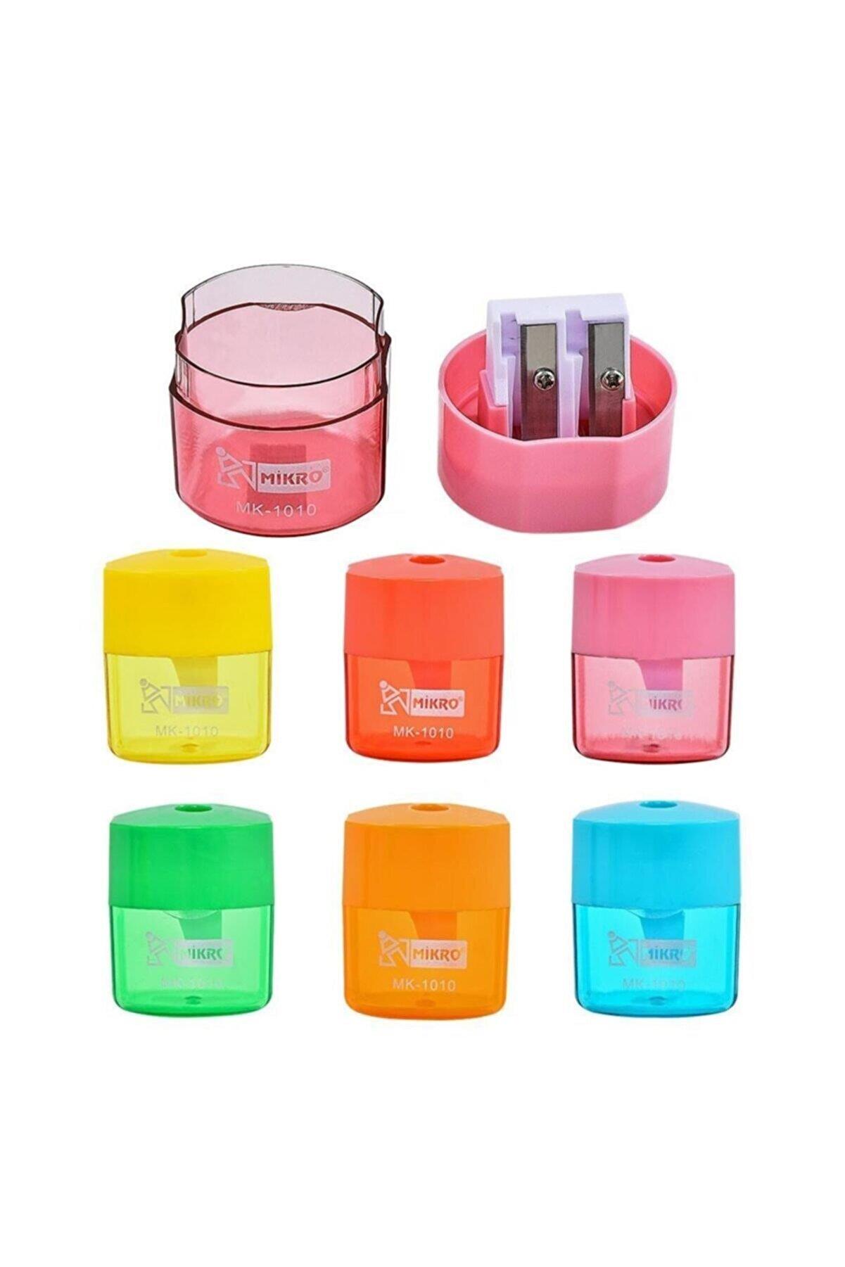 Mikro Çiftli Köşeli Plastik Kutulu Kalemtraş (24 Lü Paket)