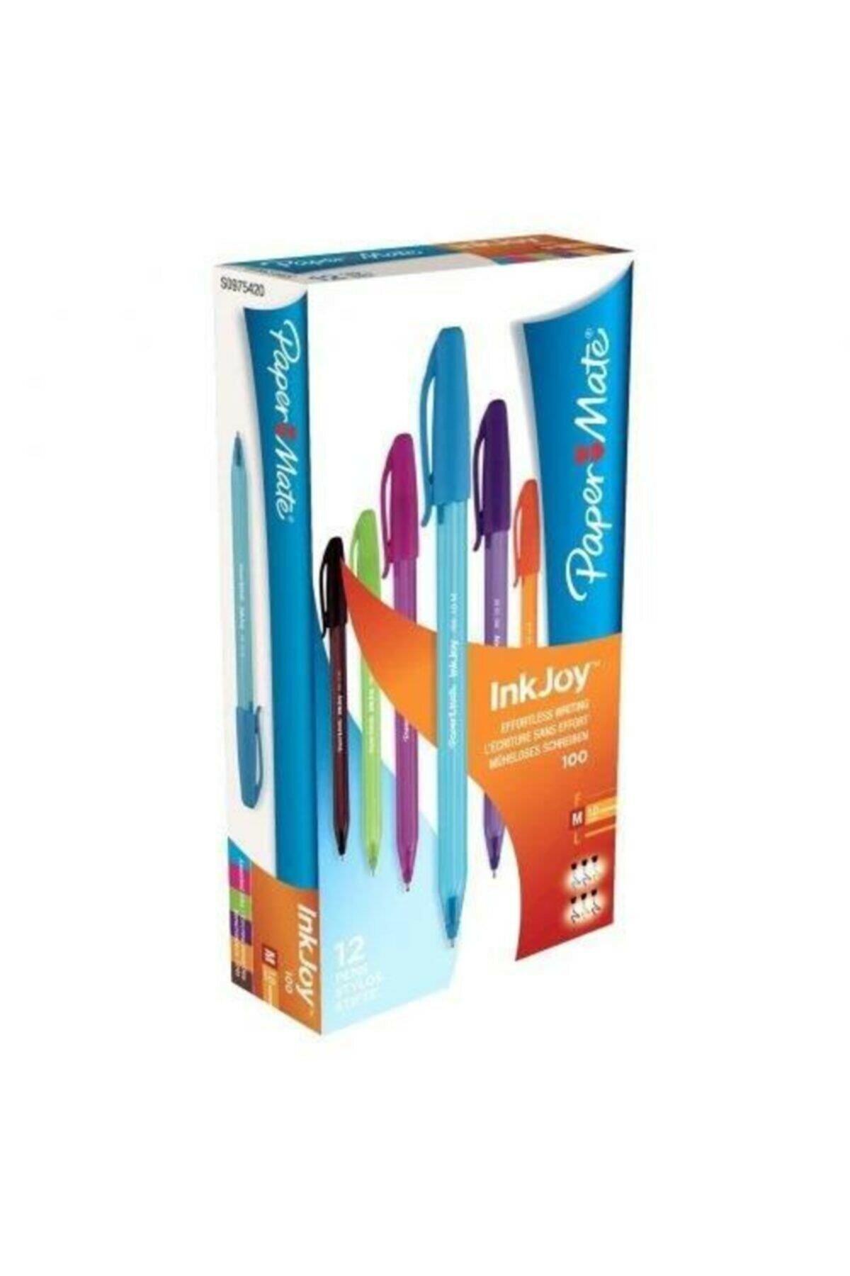Paper Mate Inkjoy 100 Kapaklı Tükenmez Kalem Ulv Mürekkepli 1.0 Mm Medium Uç Karışık Renkli Kutu (12 Li Paket)