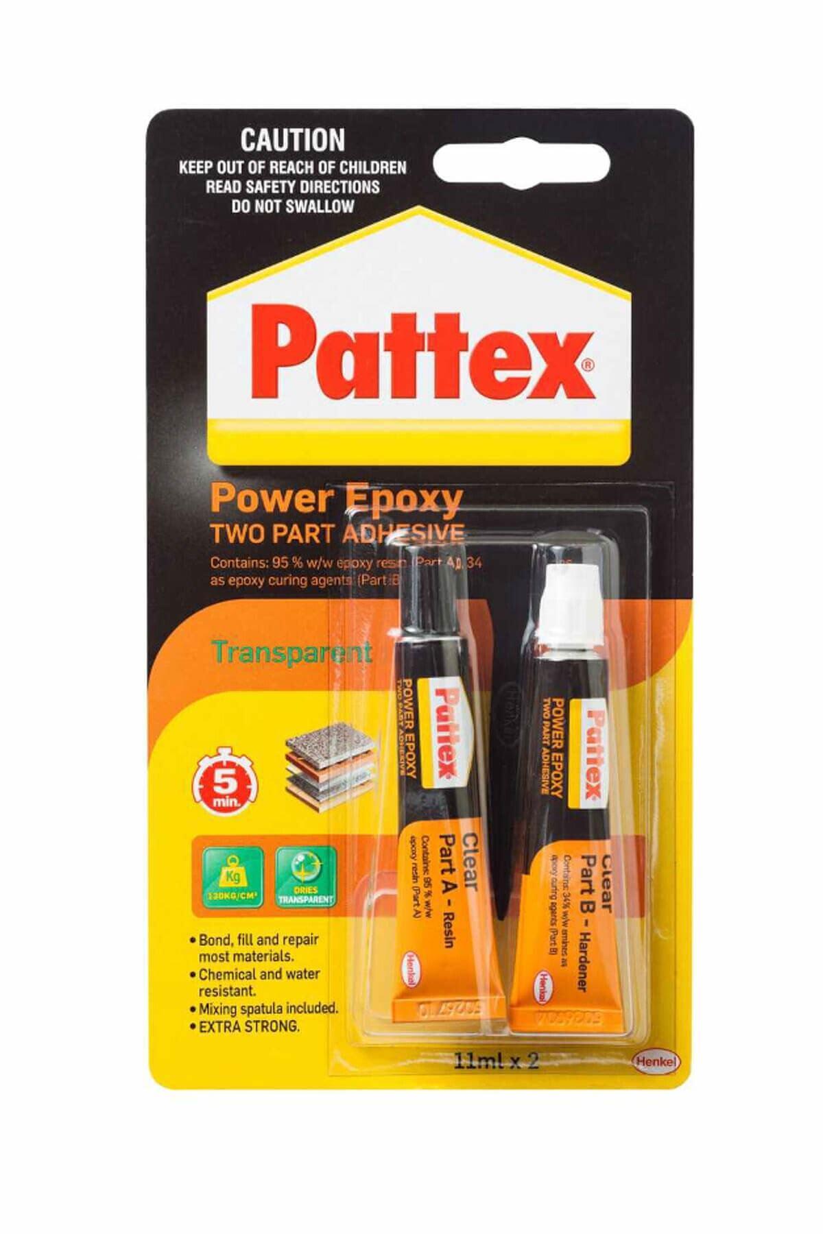 Pattex Çiftli Epoksi Şeffaf Power Epoxy Güçlü Yapıştırıcı 2 x 11 ML (6 Adet)