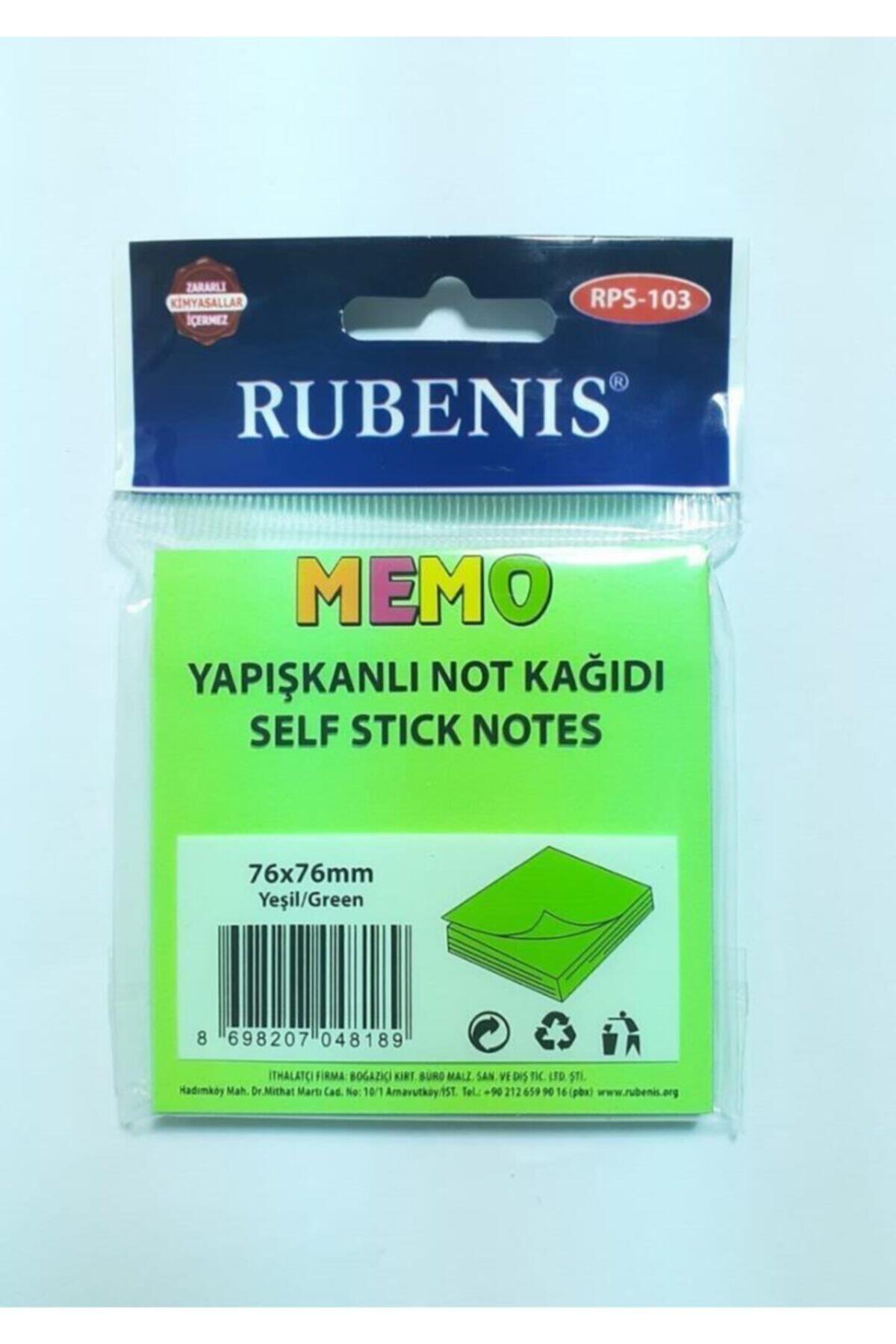 Rubenis Yapışkanlı Not Kağıdı 76x76 MM Fosforlu Yeşil 