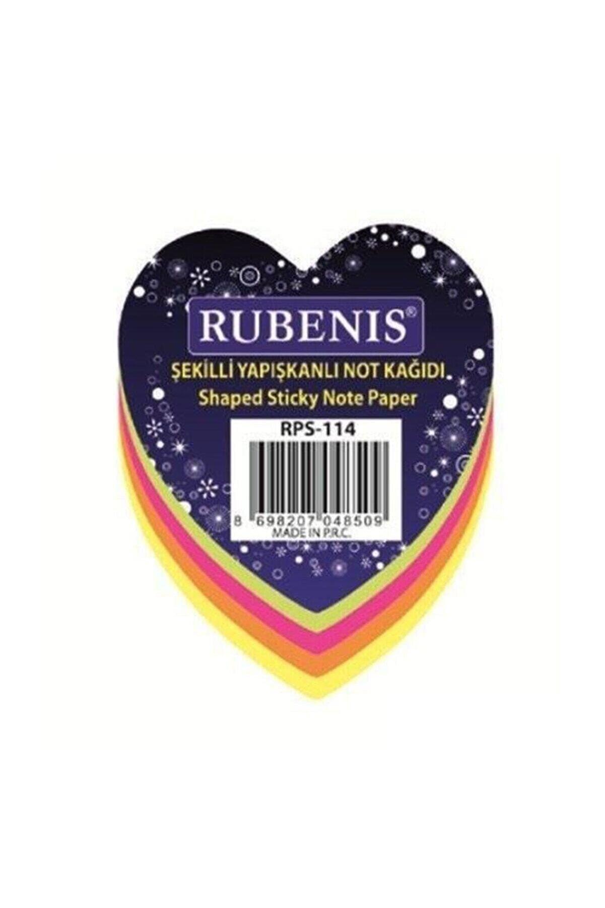 Rubenis Yapışkanlı Not Kağıdı Kalp Desenli Fosforlu 4 Renk